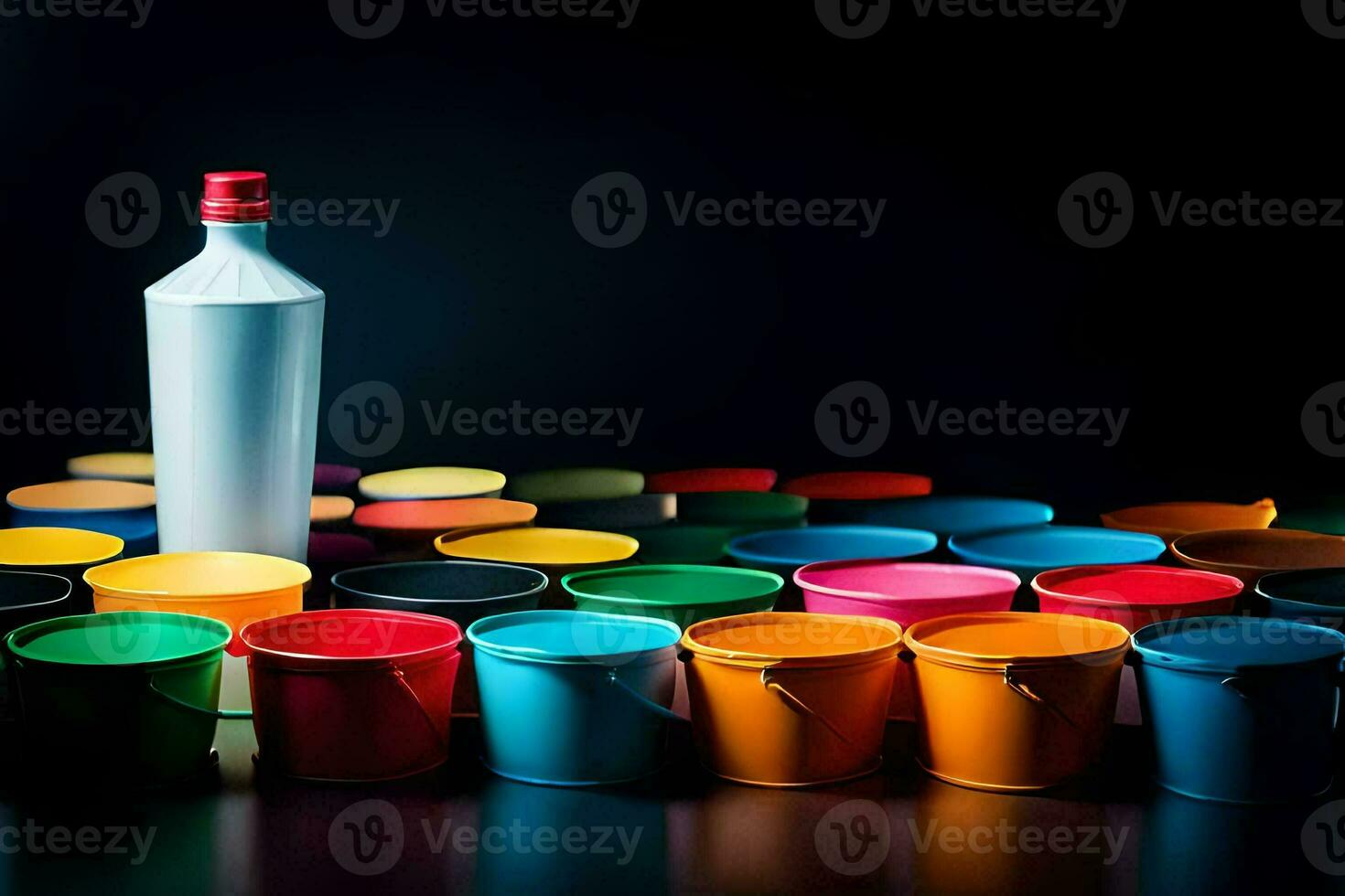 a bottle of wine and a bucket of paint. AI-Generated photo