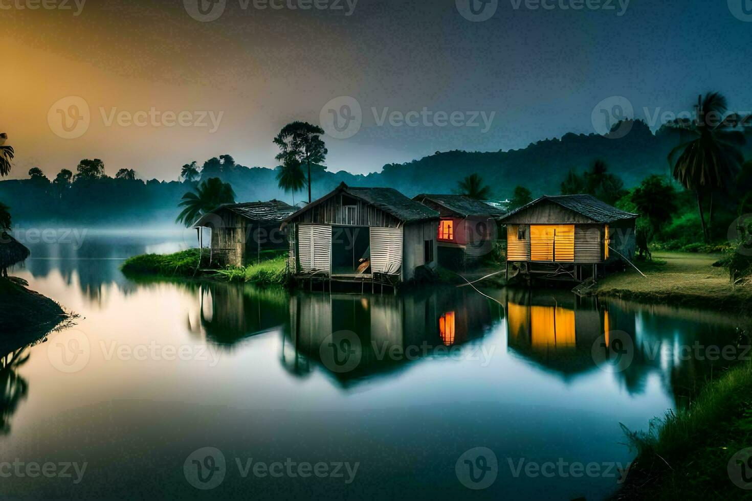 el casa en el lago por James kim. generado por ai foto