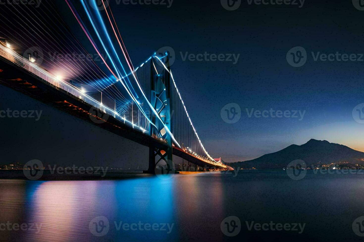 el dorado portón puente a noche. generado por ai foto