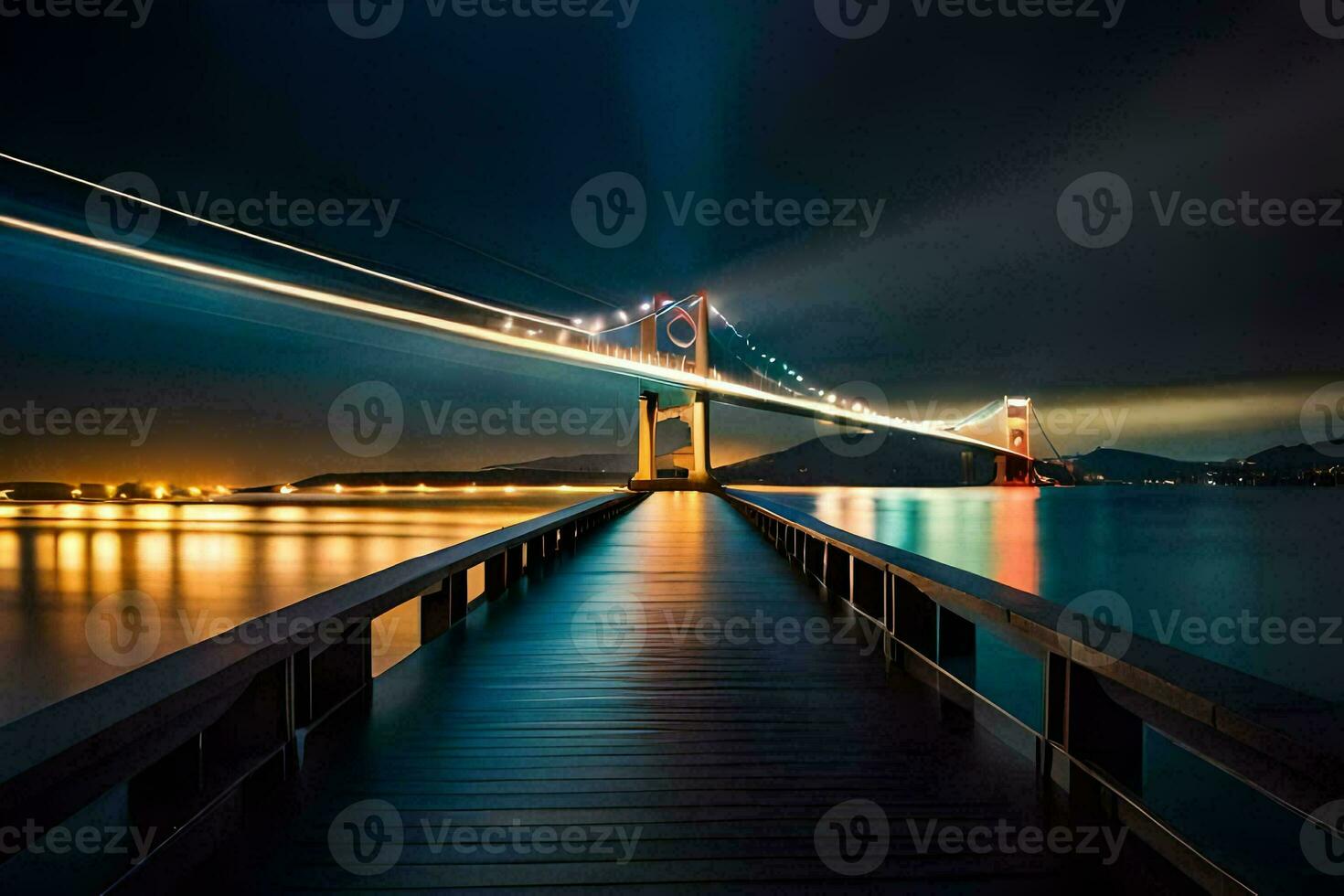 a long exposure photo of a bridge at night. AI-Generated