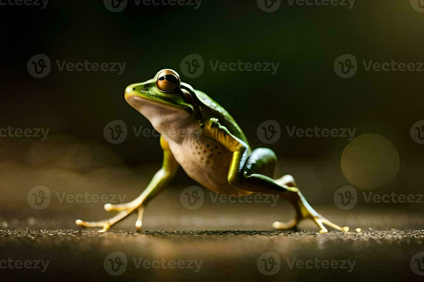 a frog is standing on its hind legs. AI-Generated photo