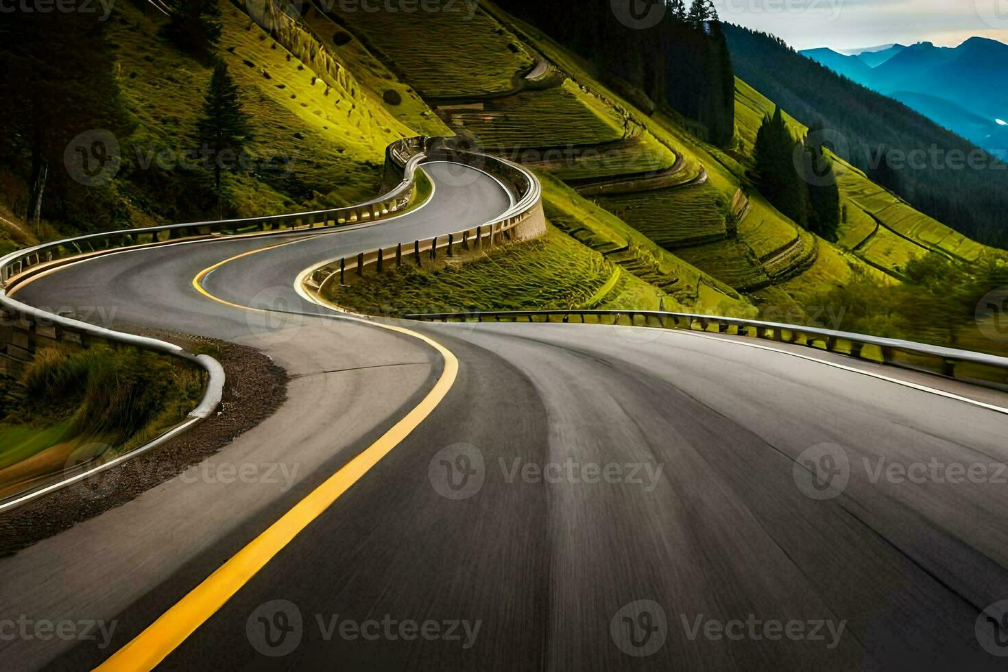 a winding road in the mountains. AI-Generated photo