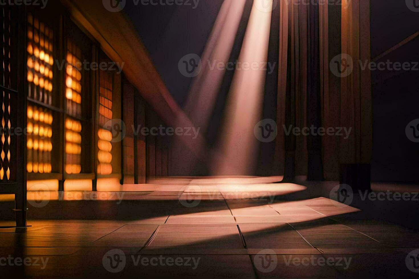 a dark hallway with light shining through it. AI-Generated photo
