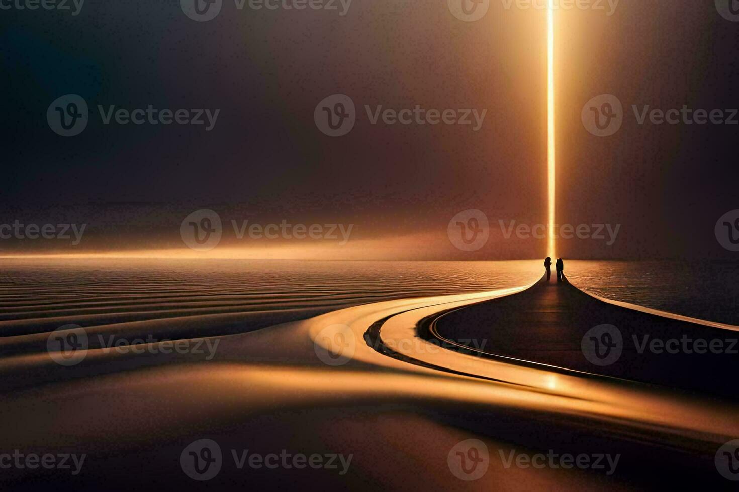 a long line of light coming out of the water. AI-Generated photo