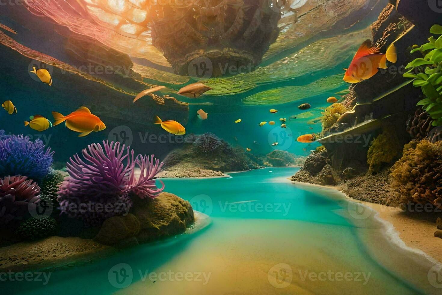 an underwater scene with coral and fish. AI-Generated photo