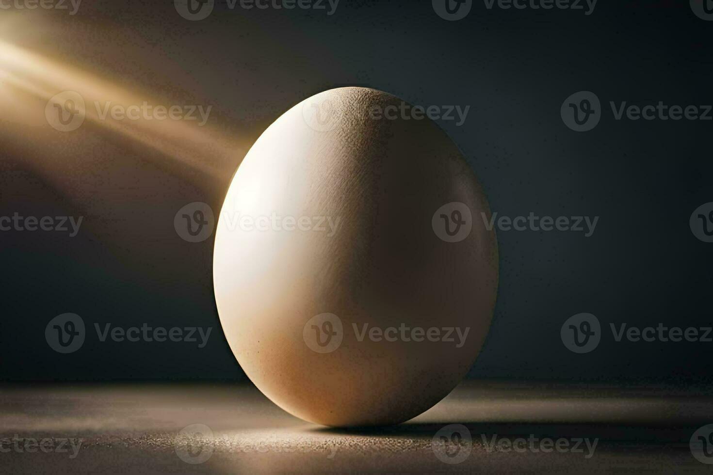 an egg on a table with a light shining on it. AI-Generated photo