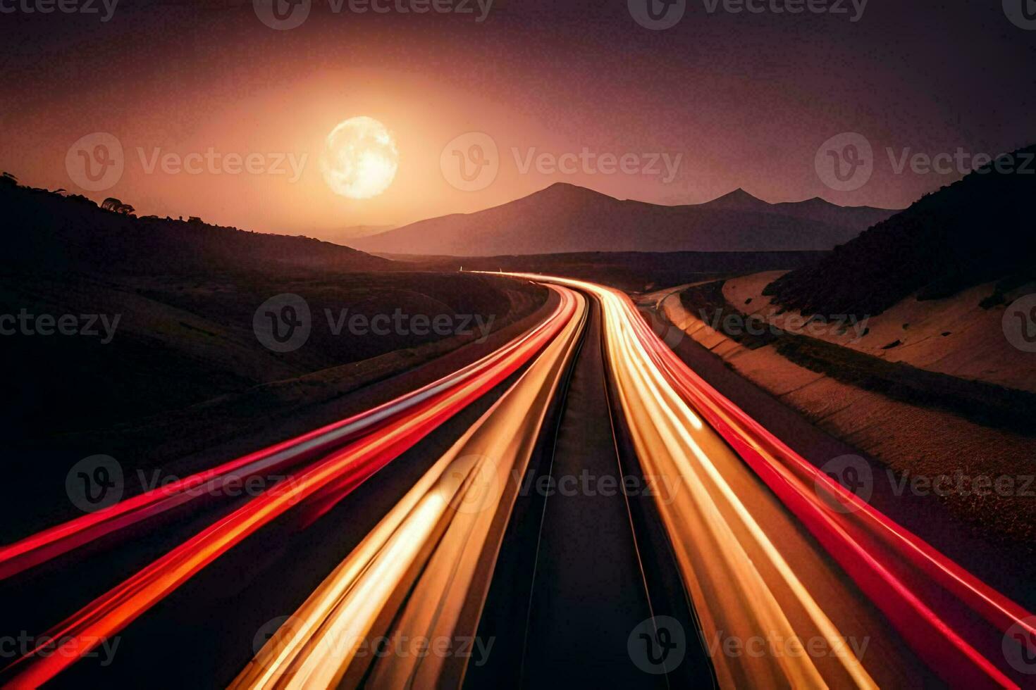 a long exposure photo of a highway at night. AI-Generated