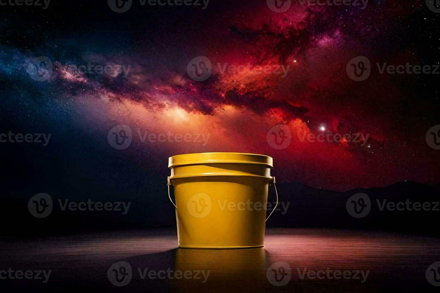 a yellow bucket with a red background. AI-Generated photo