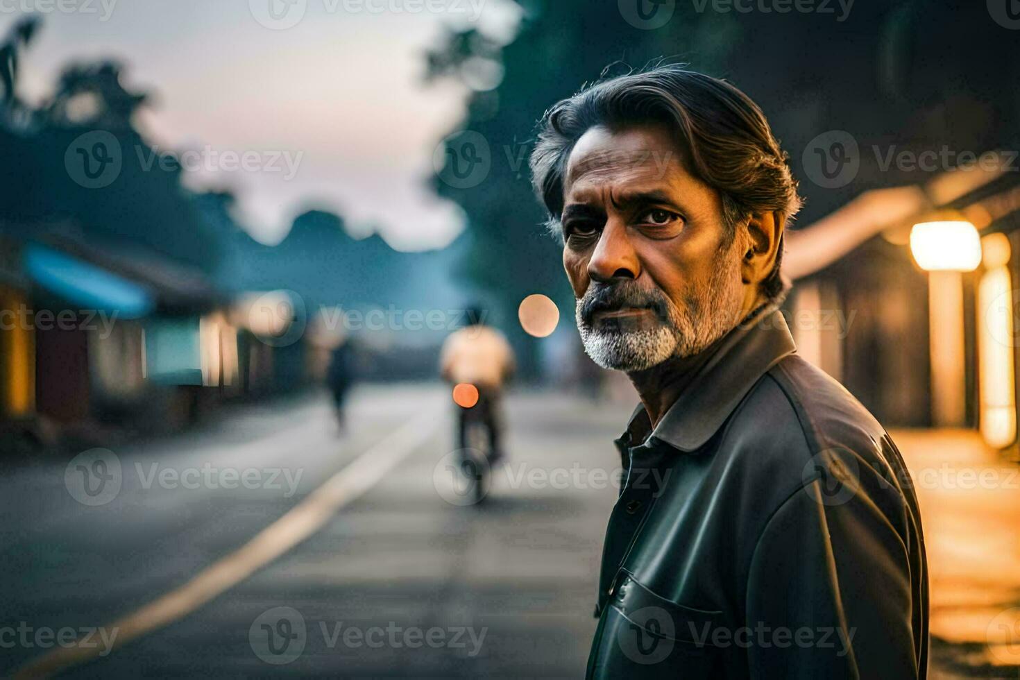 a man standing in the middle of a street. AI-Generated photo