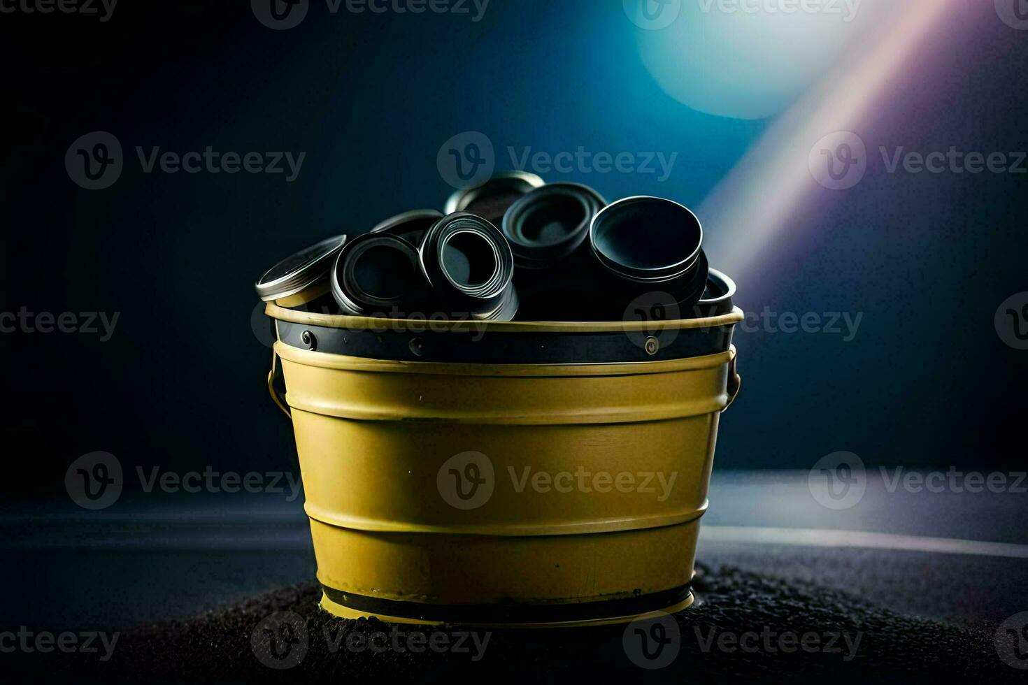 a bucket filled with black plastic tubes. AI-Generated photo
