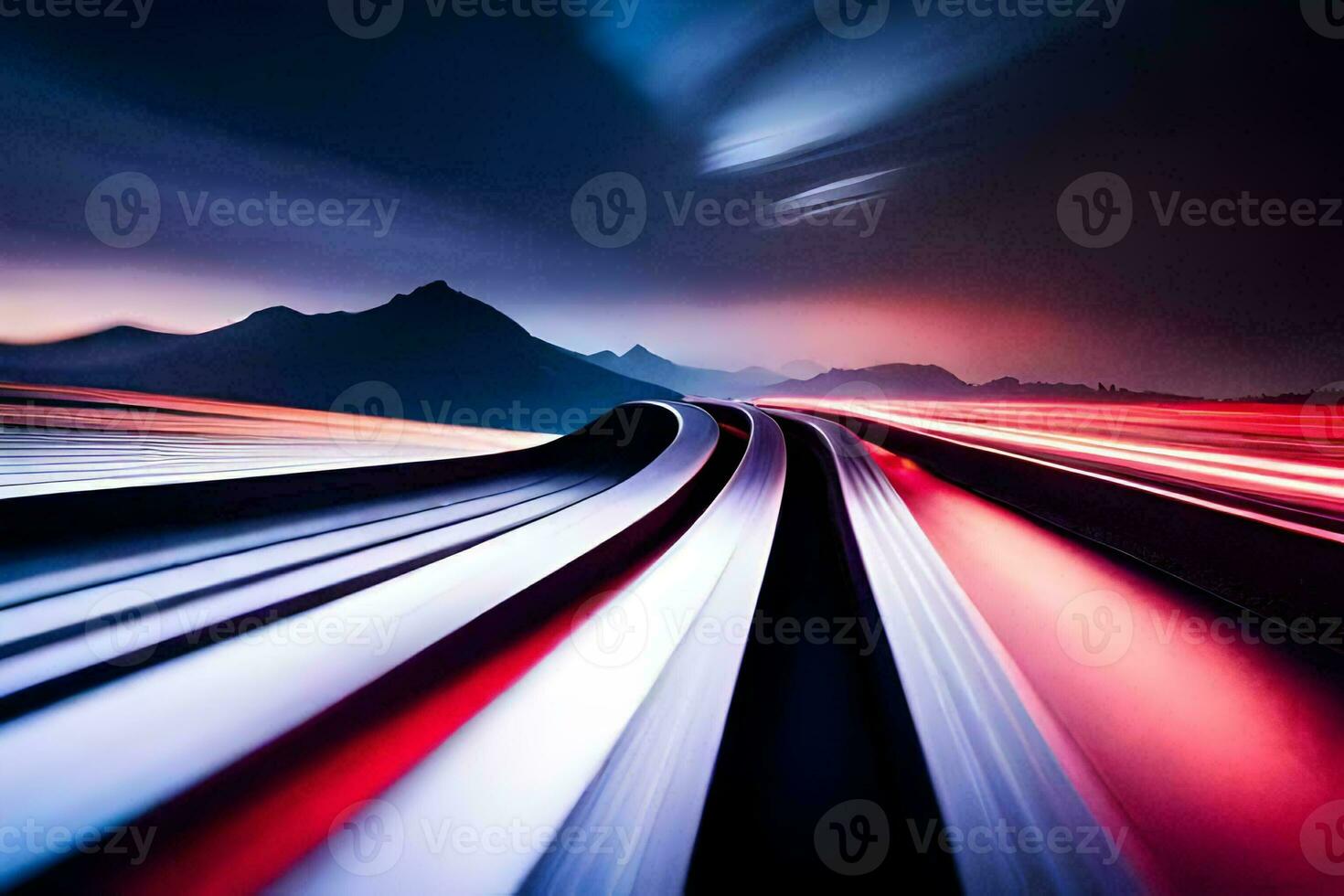 a long exposure photograph of a road with lights. AI-Generated photo