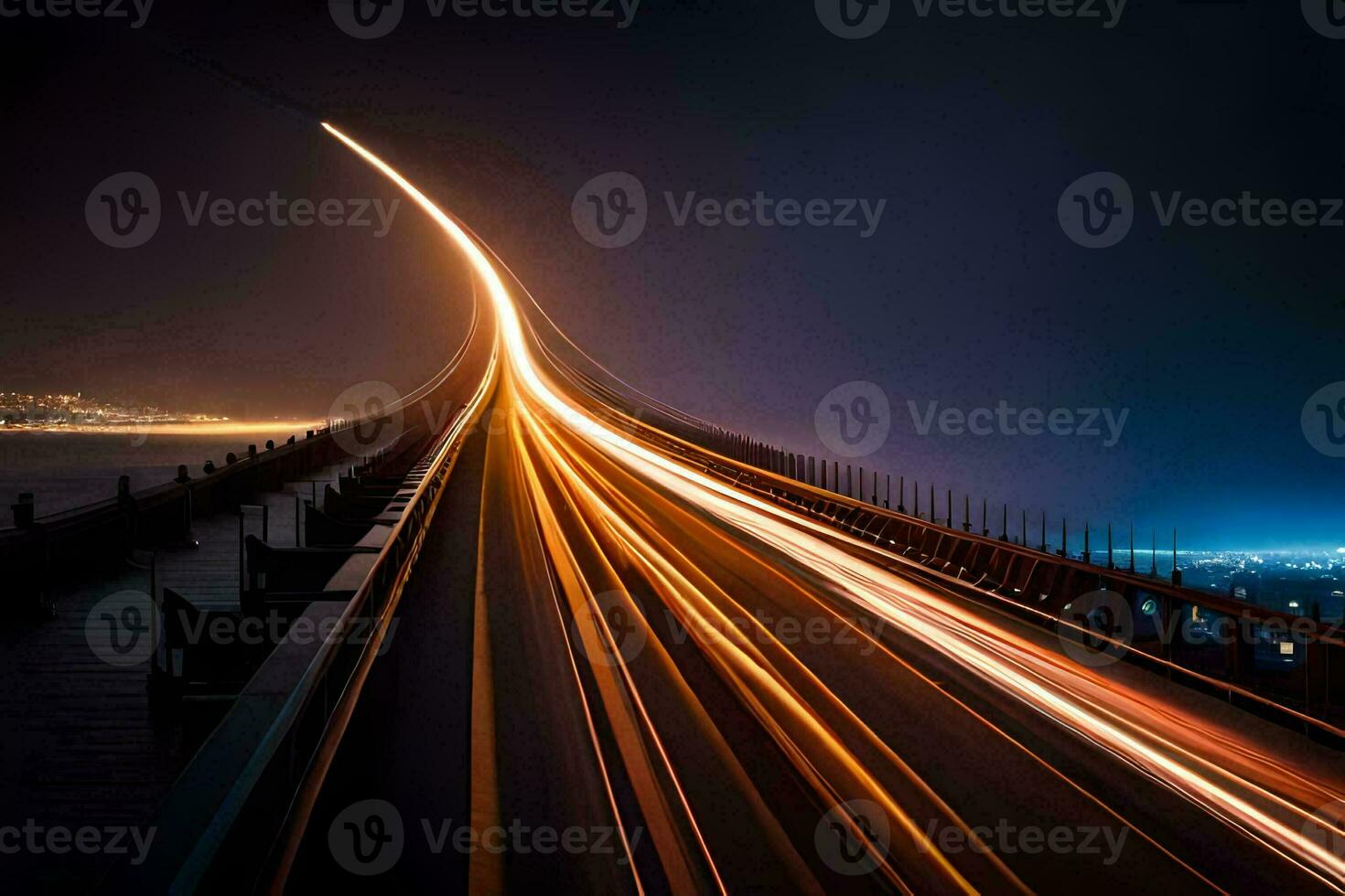 a long exposure photo of a bridge at night. AI-Generated