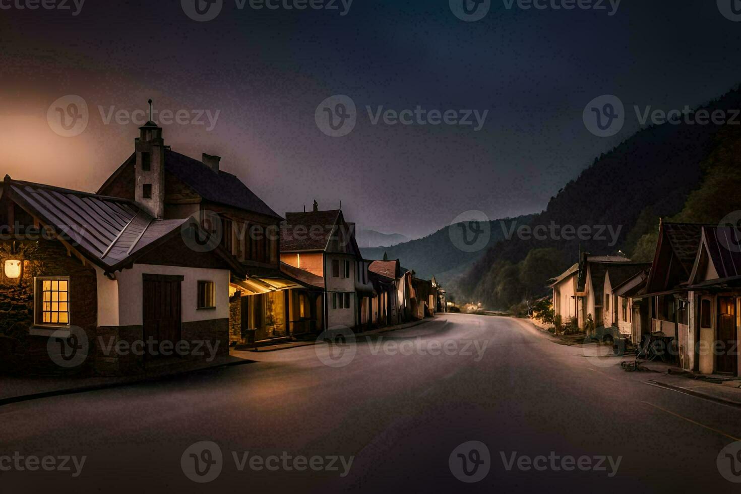 a long exposure photo of a town at night. AI-Generated