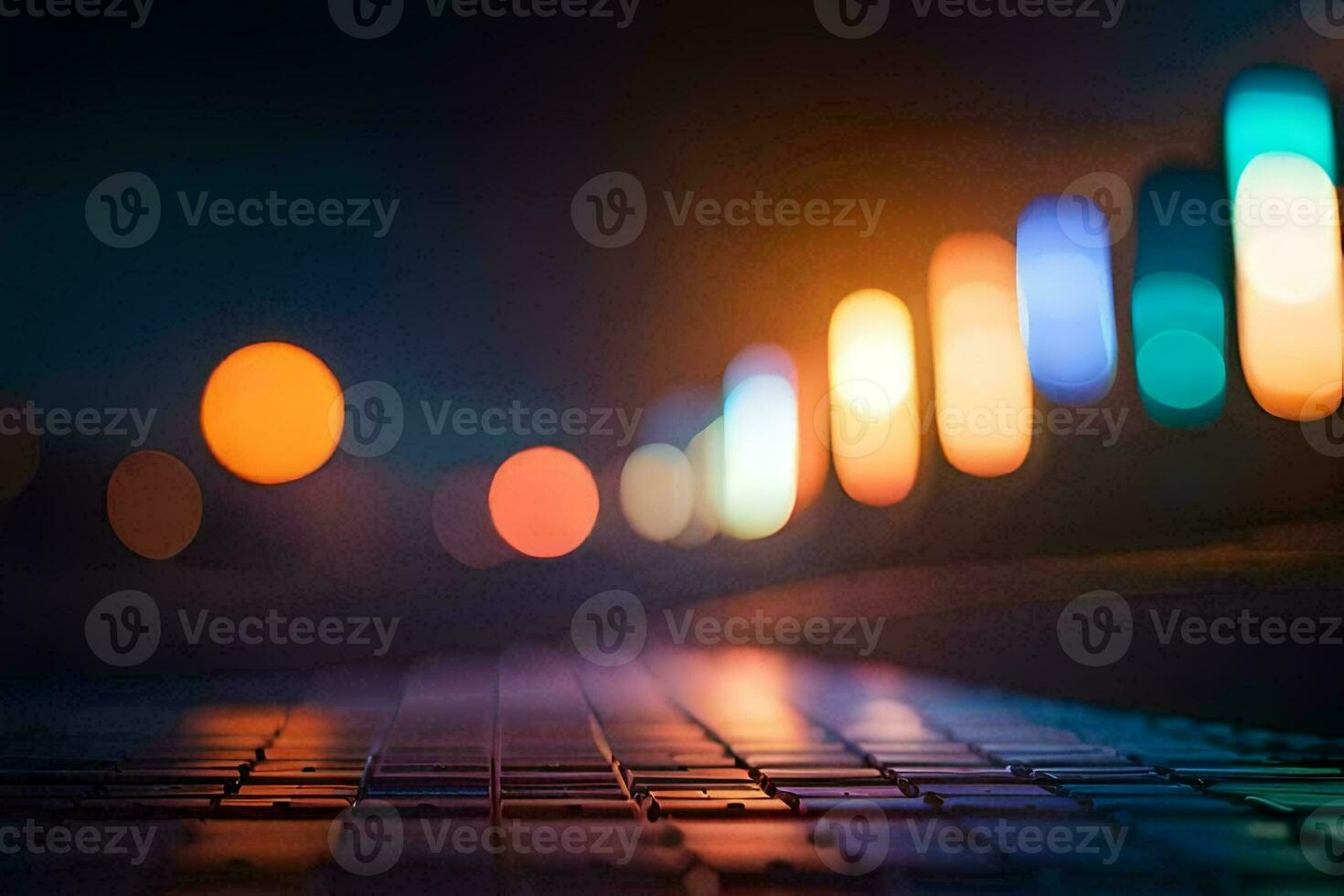 a blurry image of lights on a street at night. AI-Generated photo