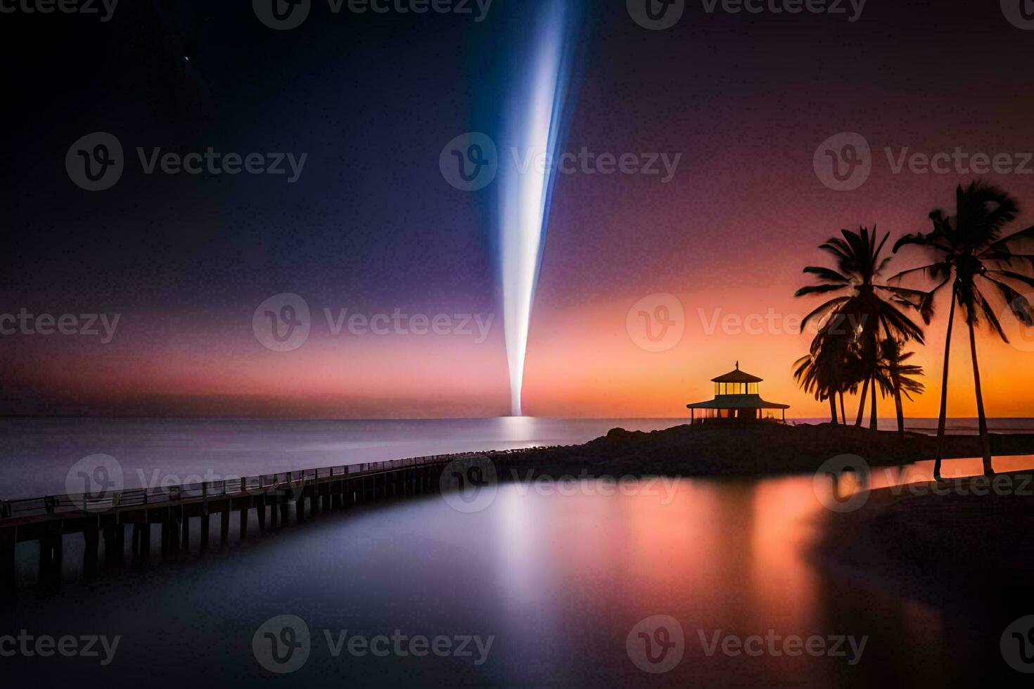 a long exposure photograph of a jet flying over the ocean. AI-Generated photo