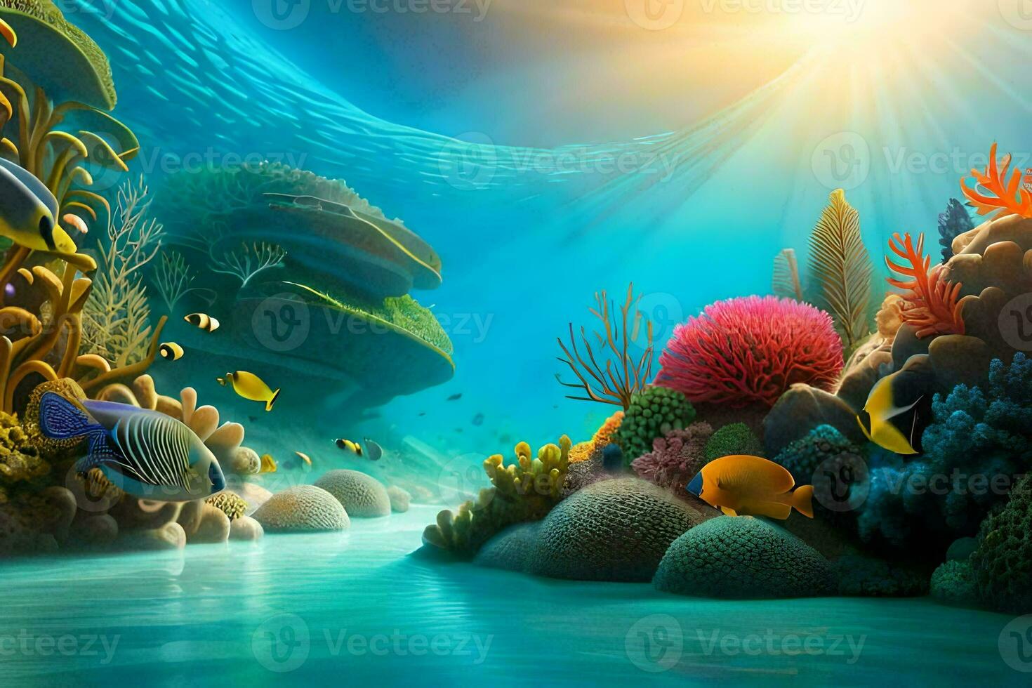 underwater scene with coral reefs and fish. AI-Generated photo