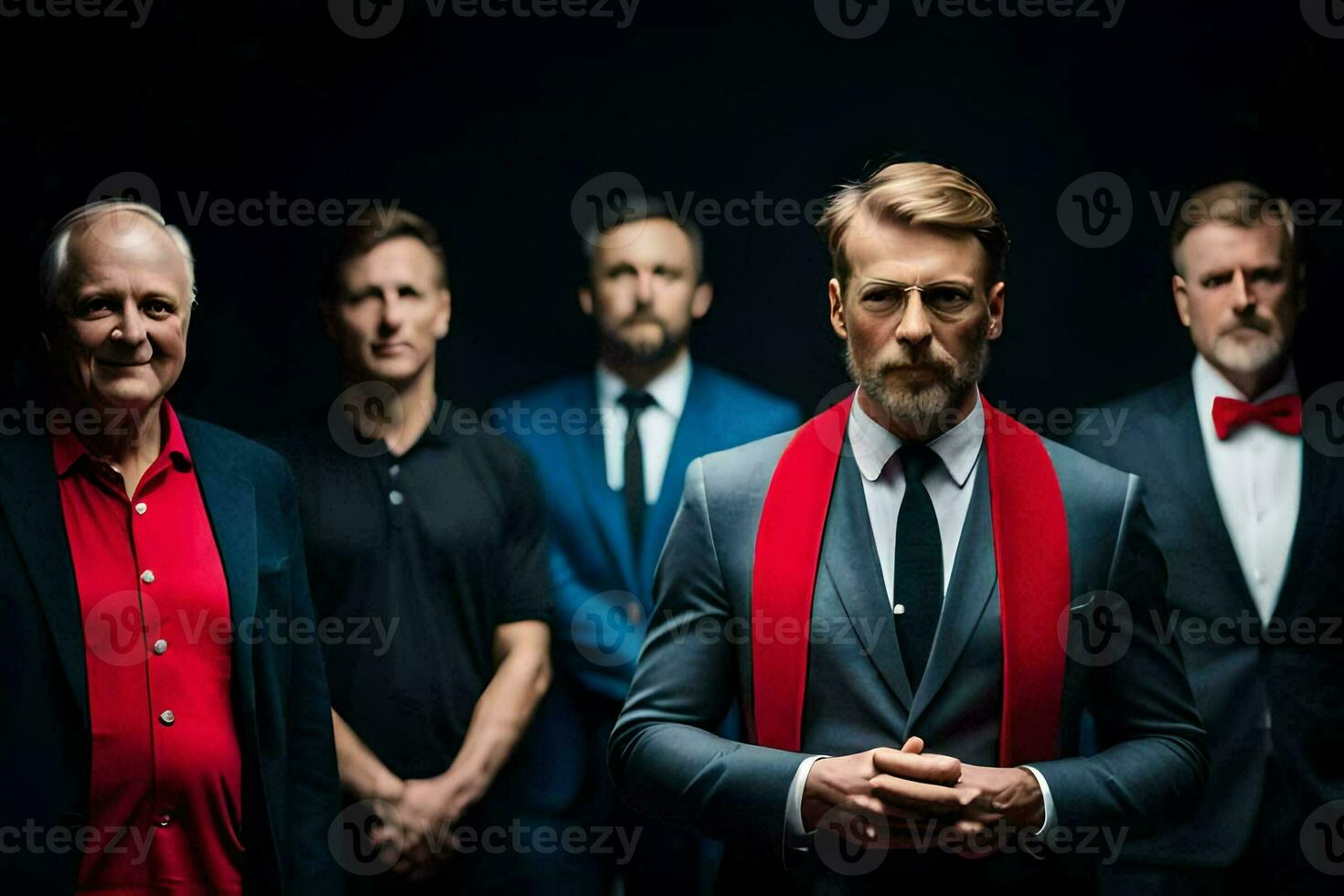 a group of men in suits and ties standing together. AI-Generated photo