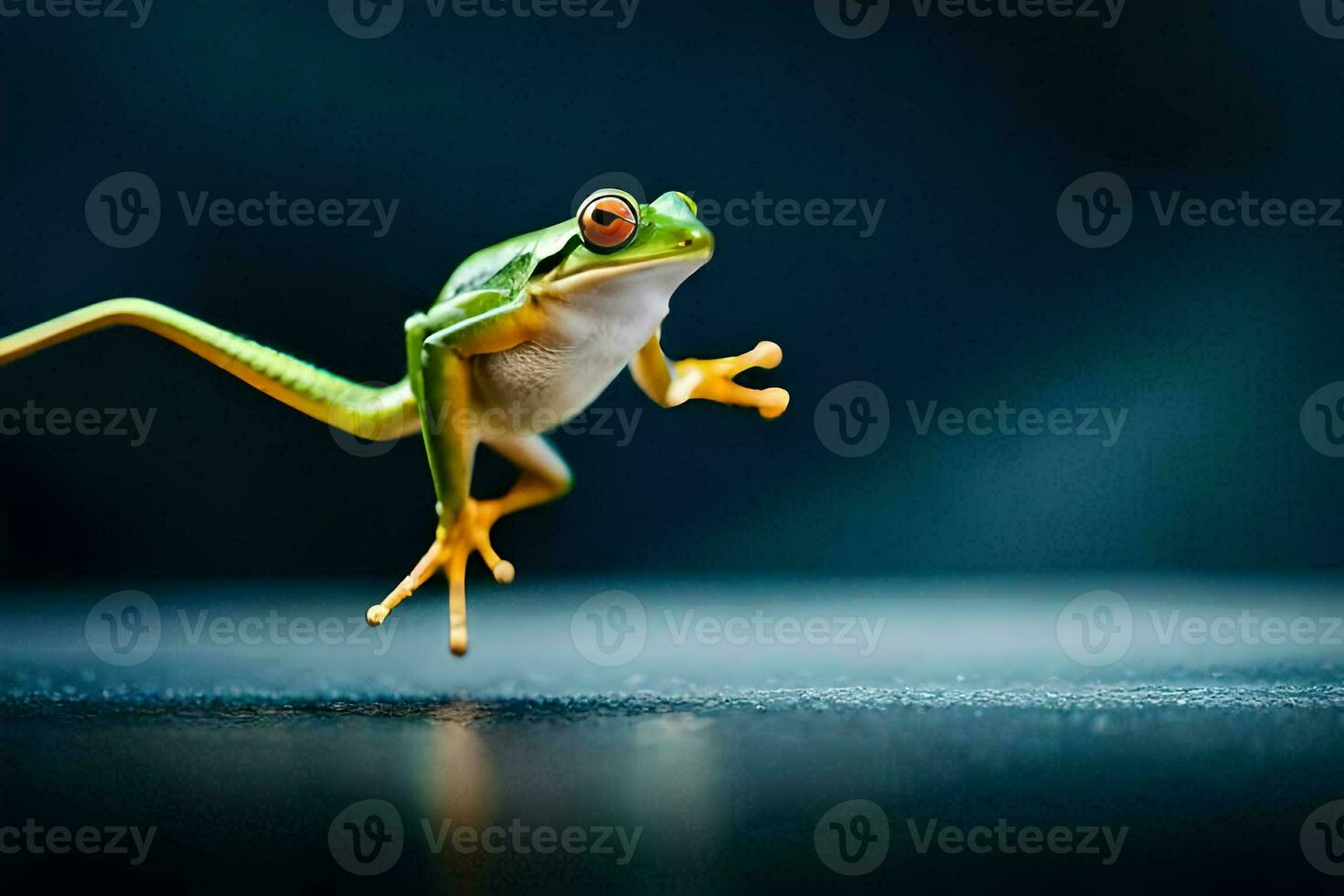 a frog jumping on a black background. AI-Generated photo
