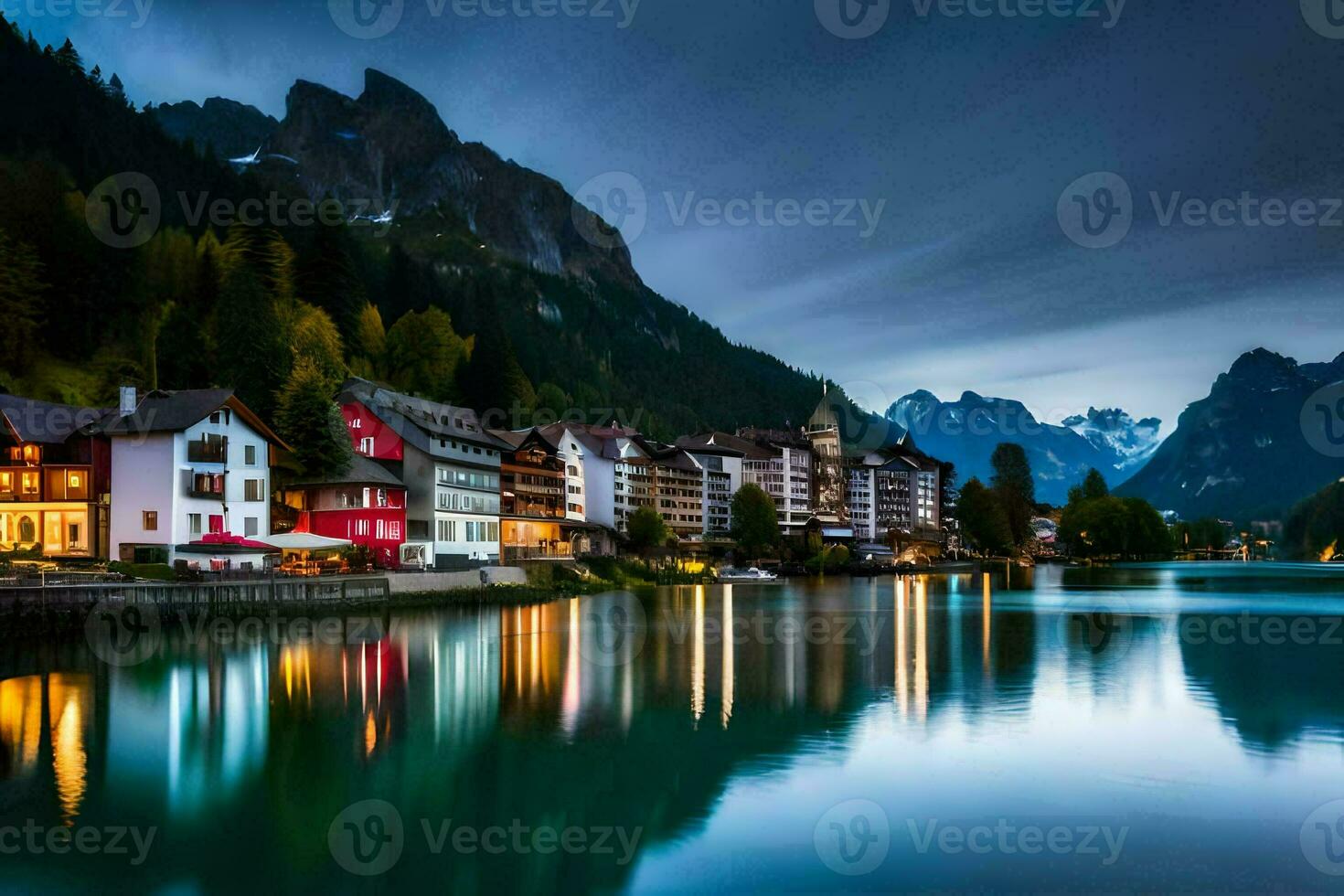 the town of altenburg in the alps at night. AI-Generated photo
