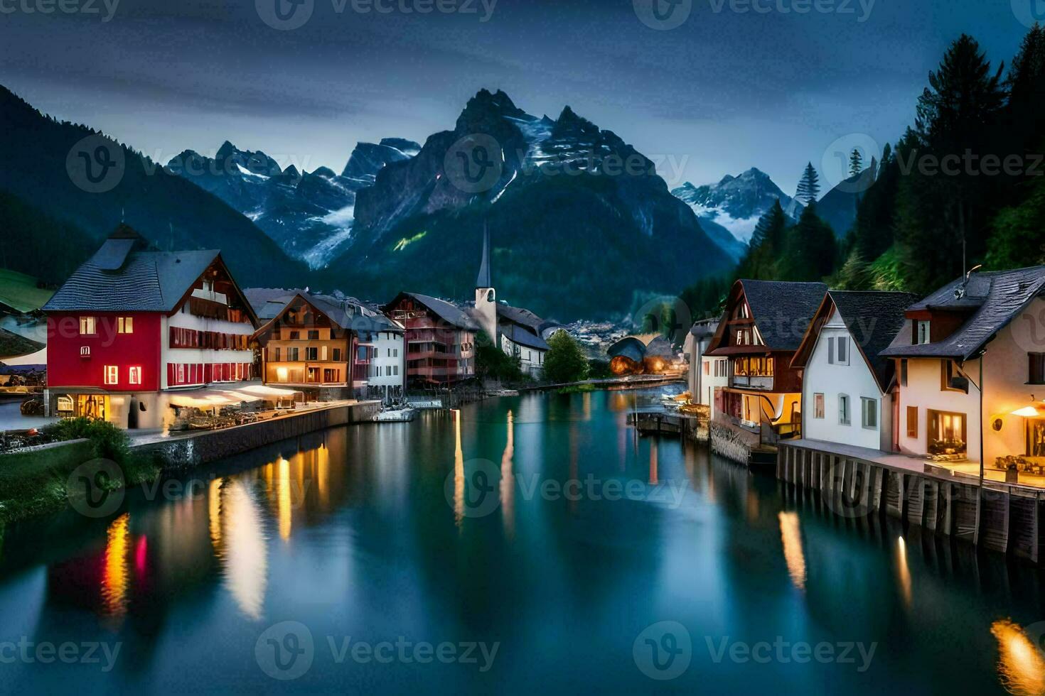 the town of altenburg in the alps at night. AI-Generated photo