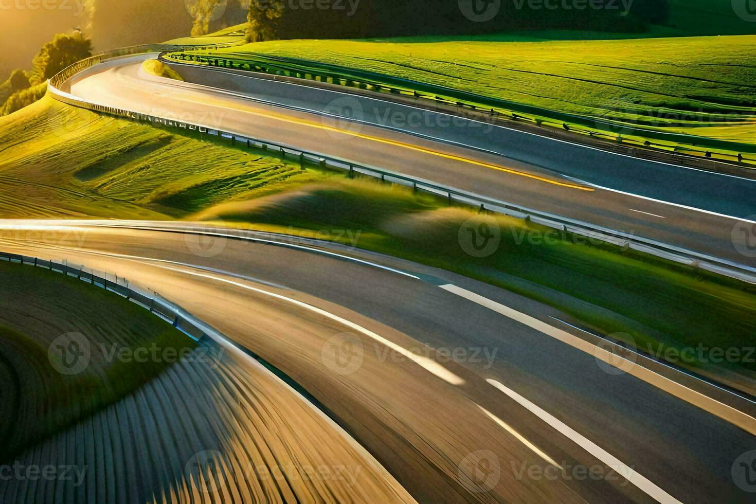 a long exposure photo of a winding road. AI-Generated