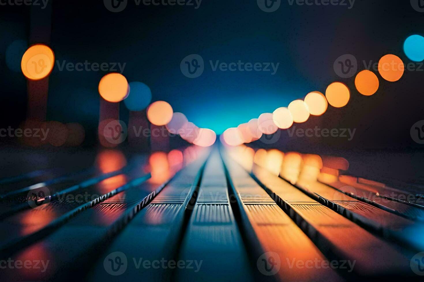 a blurry image of a street at night. AI-Generated photo