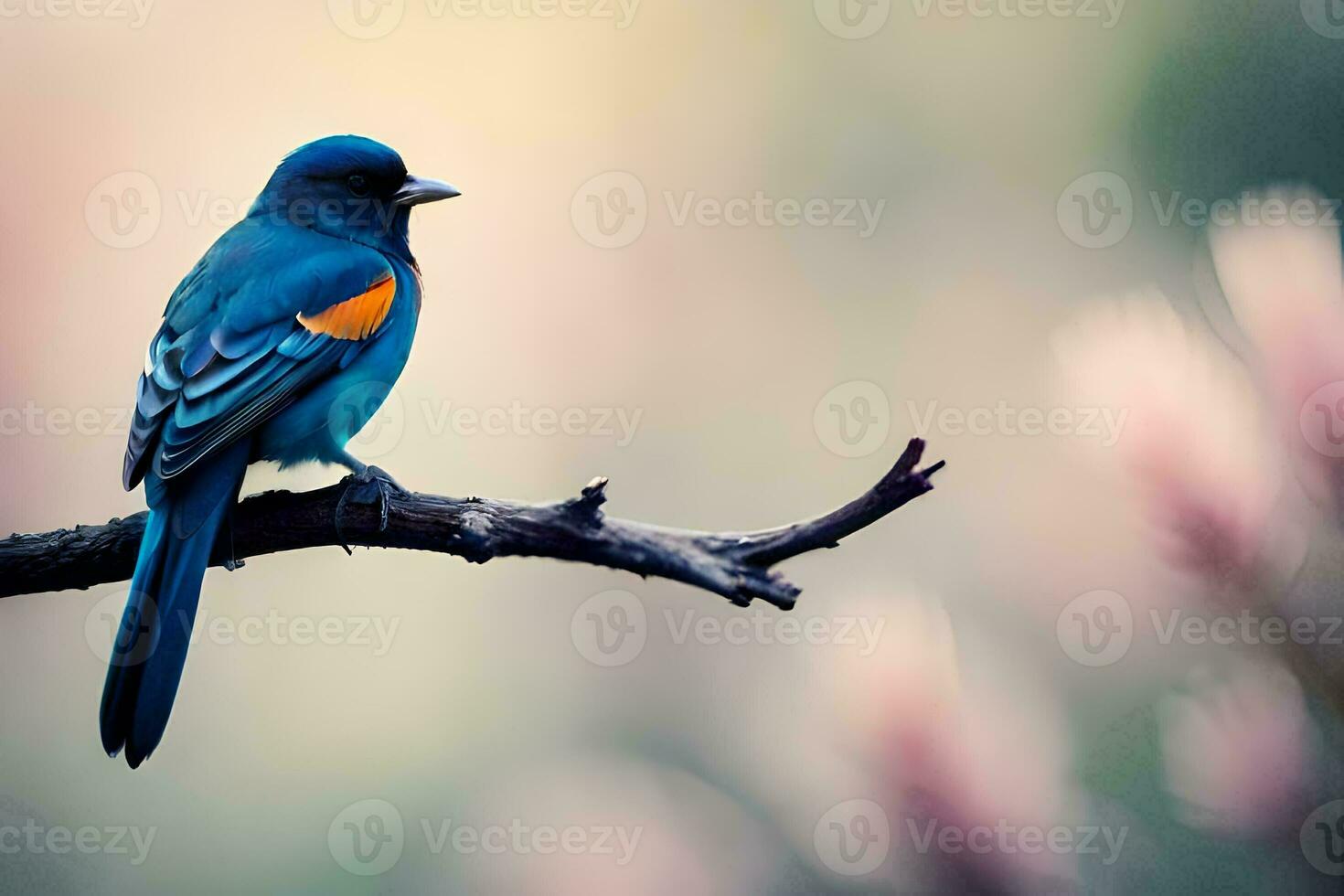 a blue bird sitting on a branch. AI-Generated photo