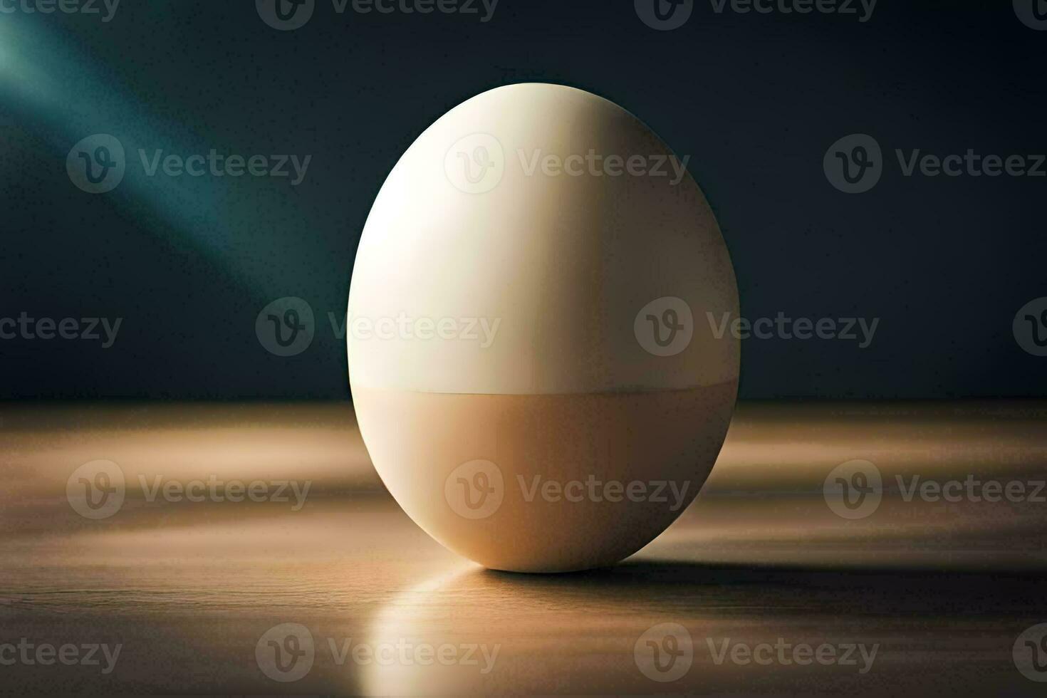 an egg sitting on a table with a light behind it. AI-Generated photo