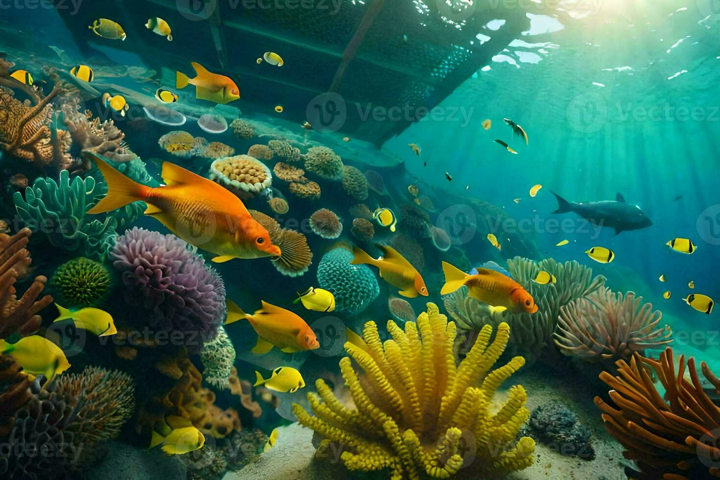 an underwater scene with coral and fish. AI-Generated photo