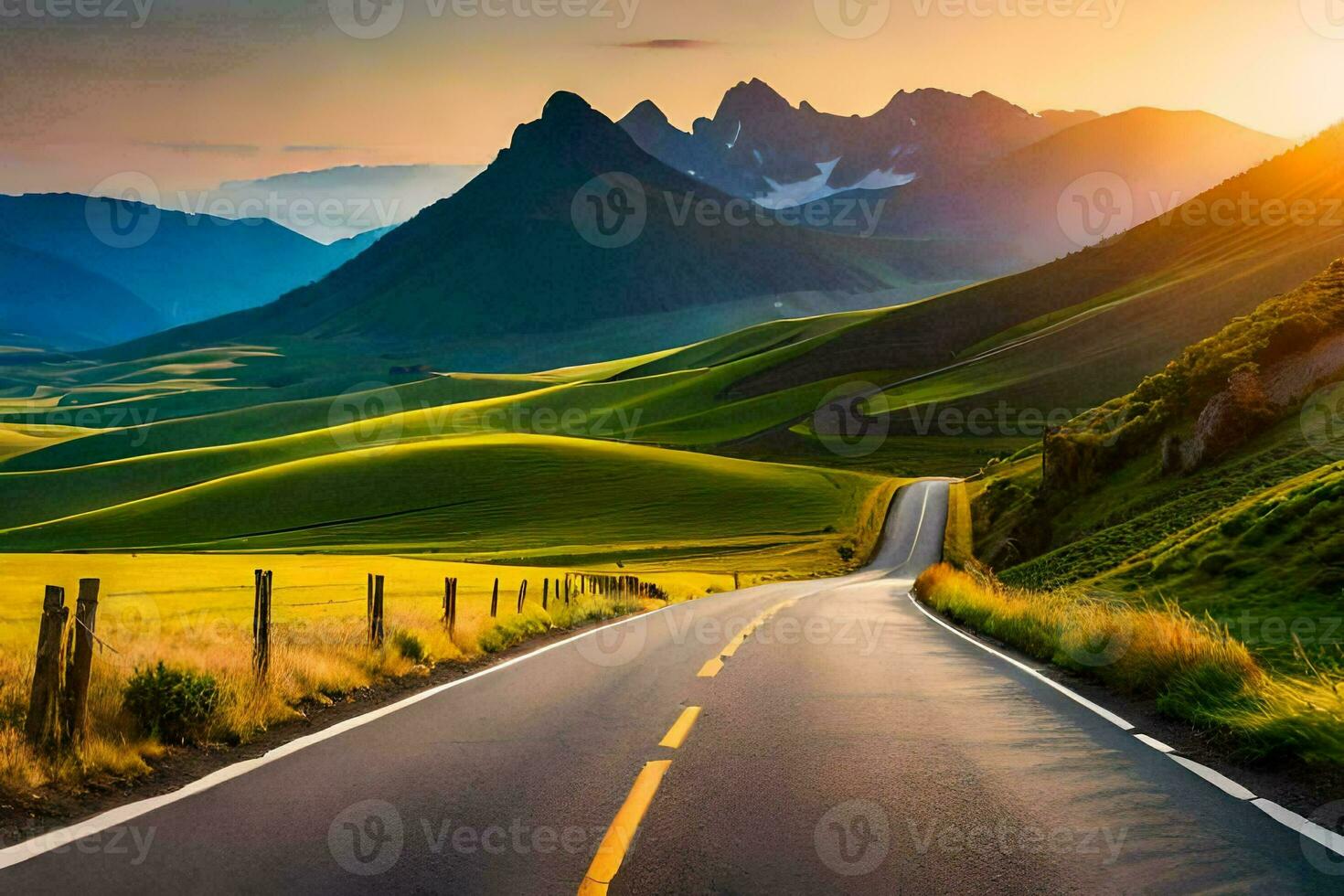 the road to the mountains. AI-Generated photo