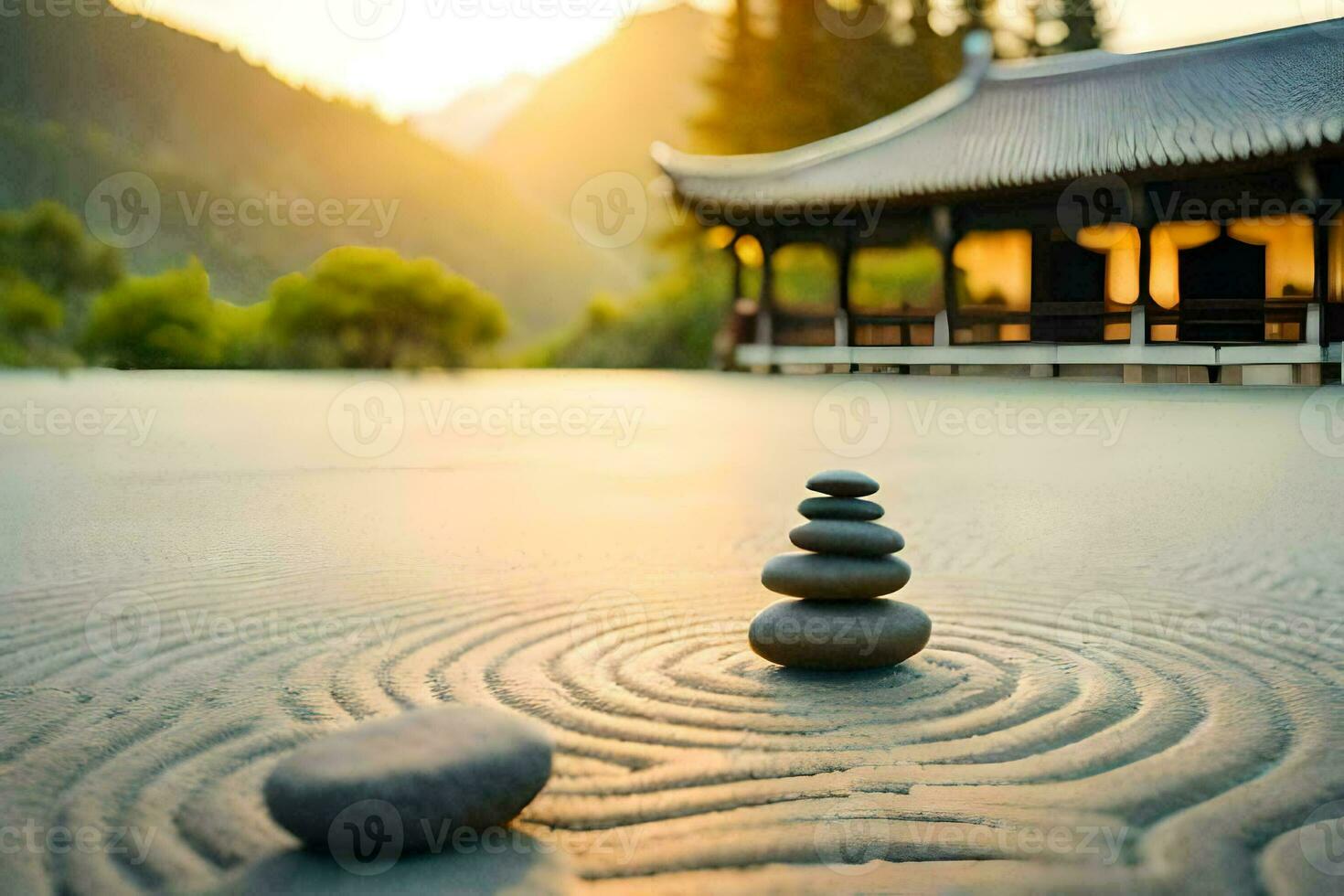 zen garden in the mountains. AI-Generated photo