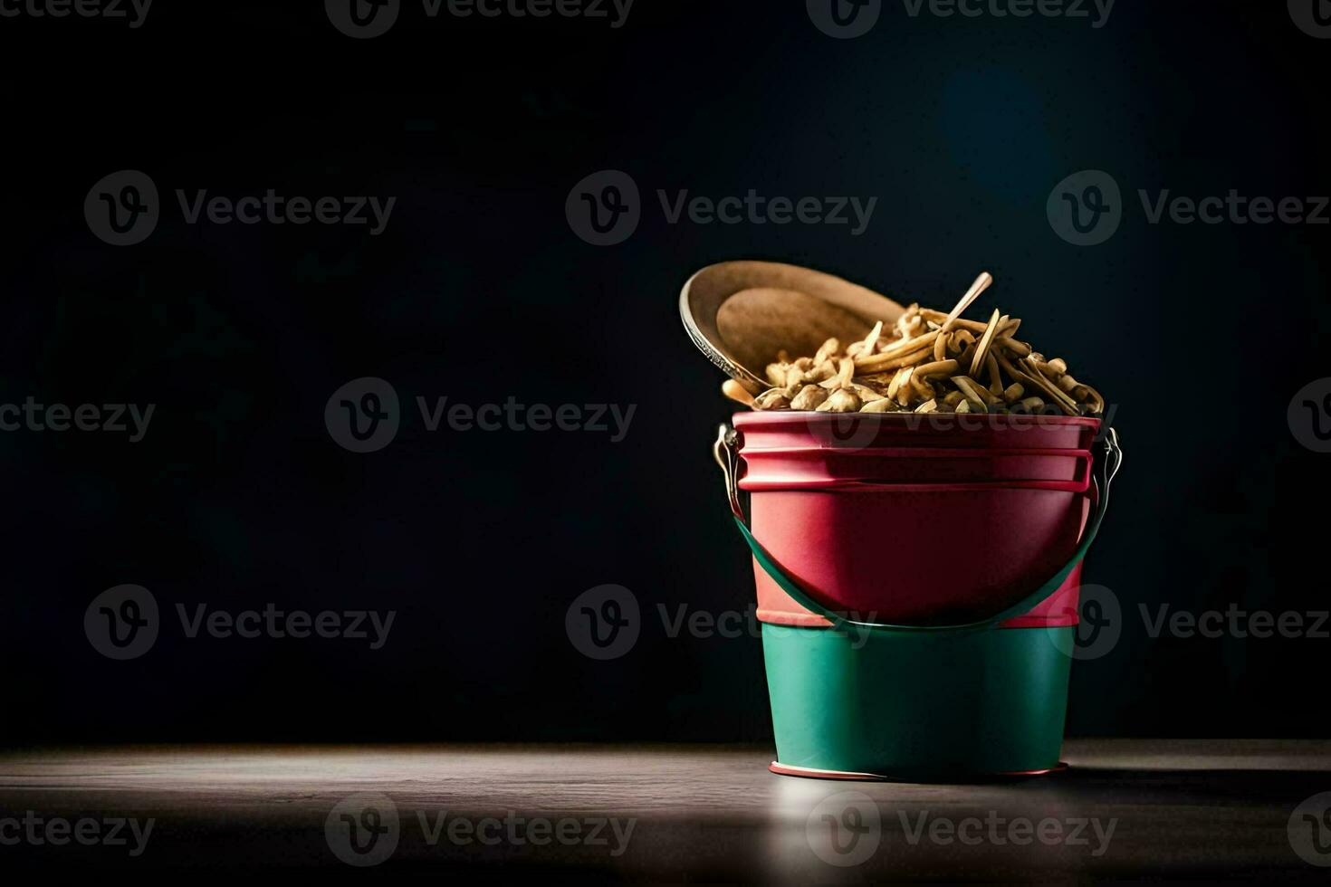 a bucket filled with french fries on a dark background. AI-Generated photo