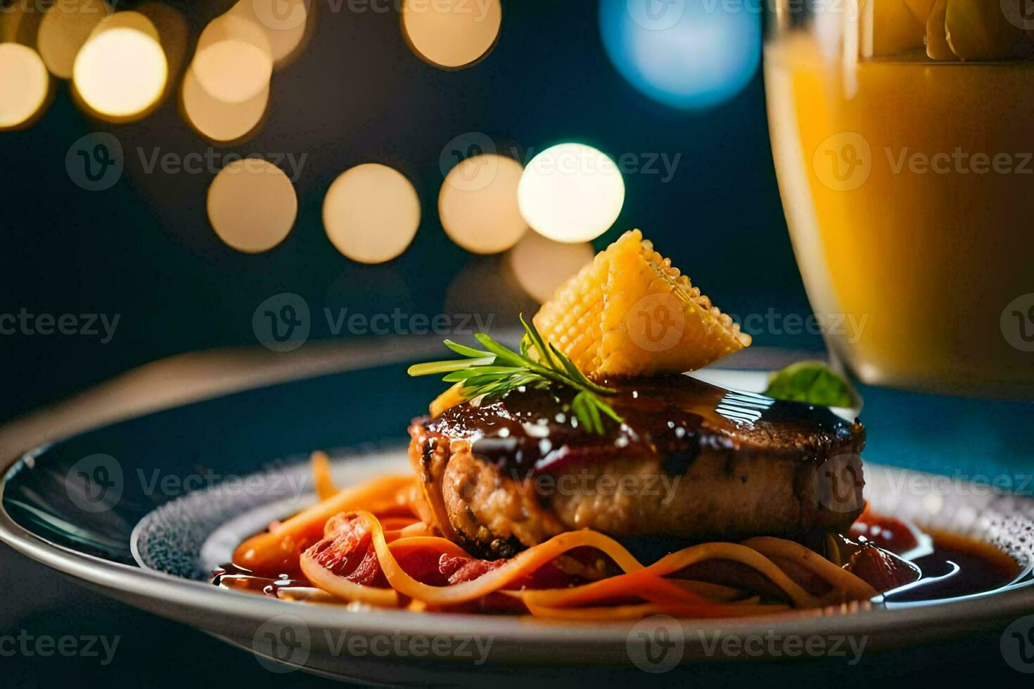 a plate of food with spaghetti and meat on it. AI-Generated photo