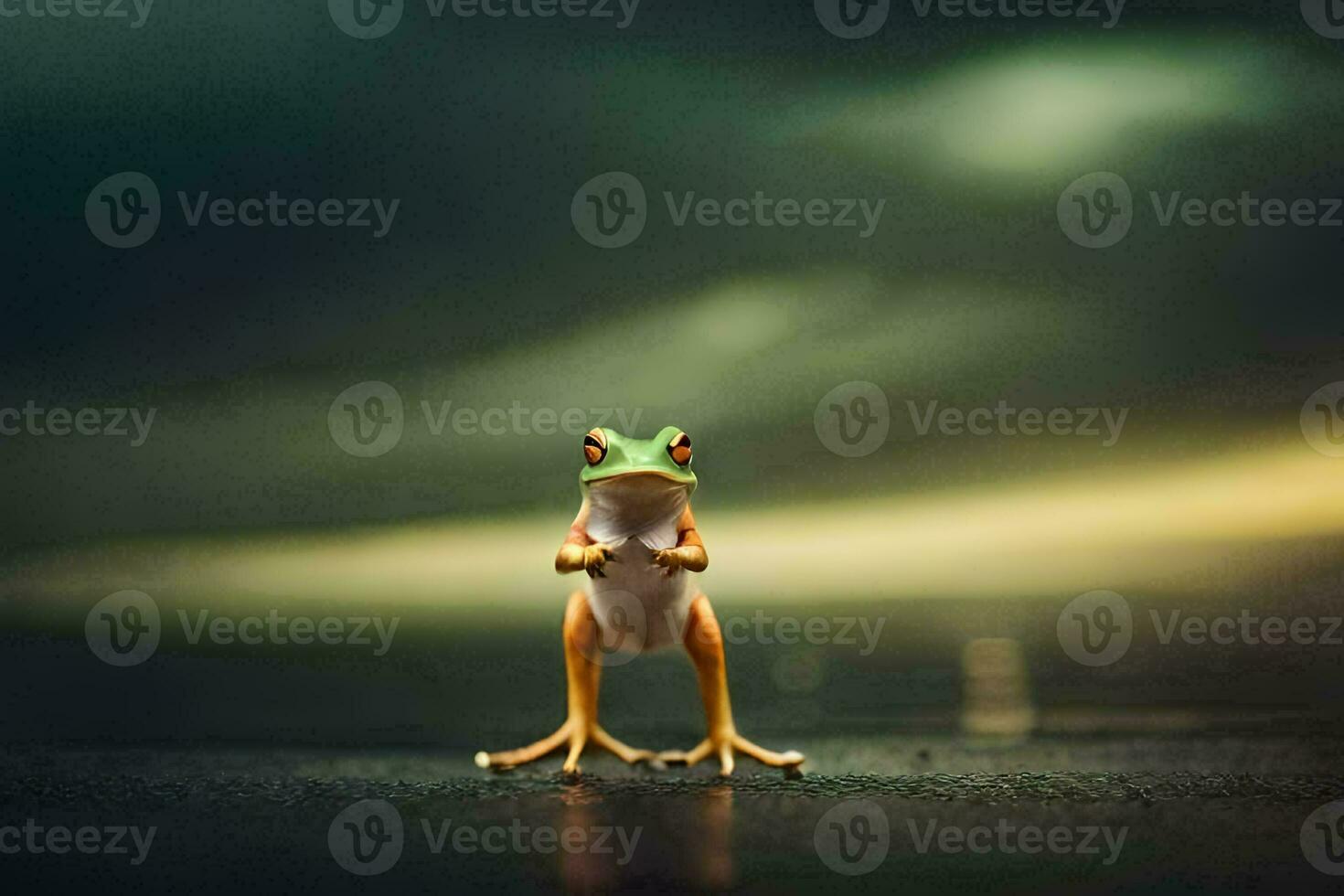 a frog standing on a dark background. AI-Generated photo