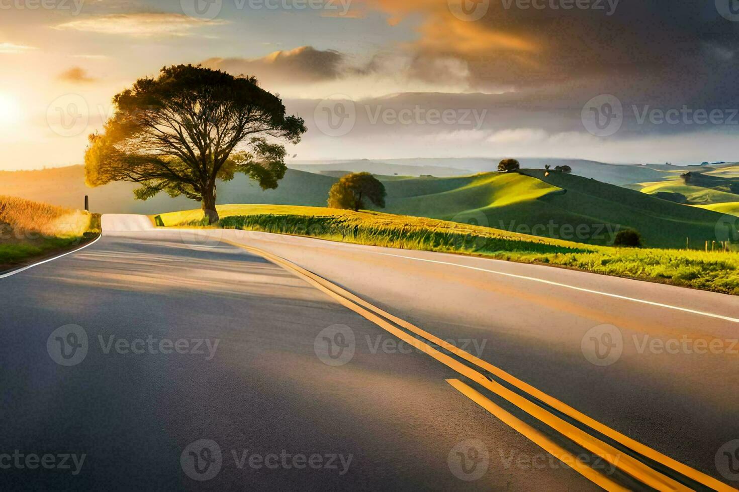 the road to the sunset. AI-Generated photo