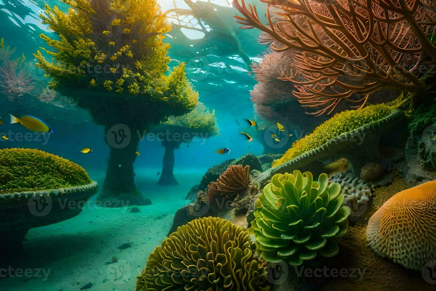 an underwater scene with coral and fish. AI-Generated photo