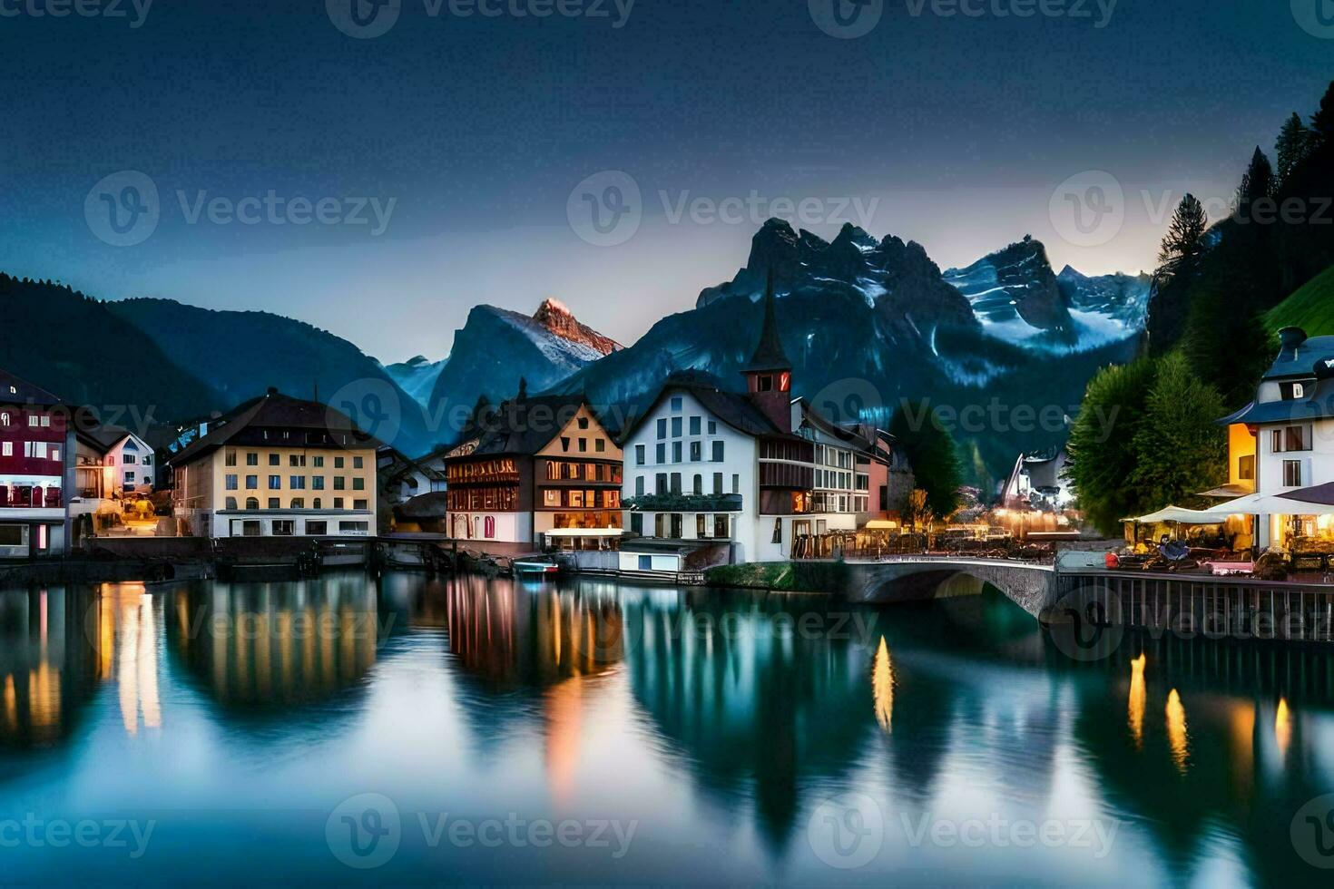 the town of altenburg in the alps at dusk. AI-Generated photo