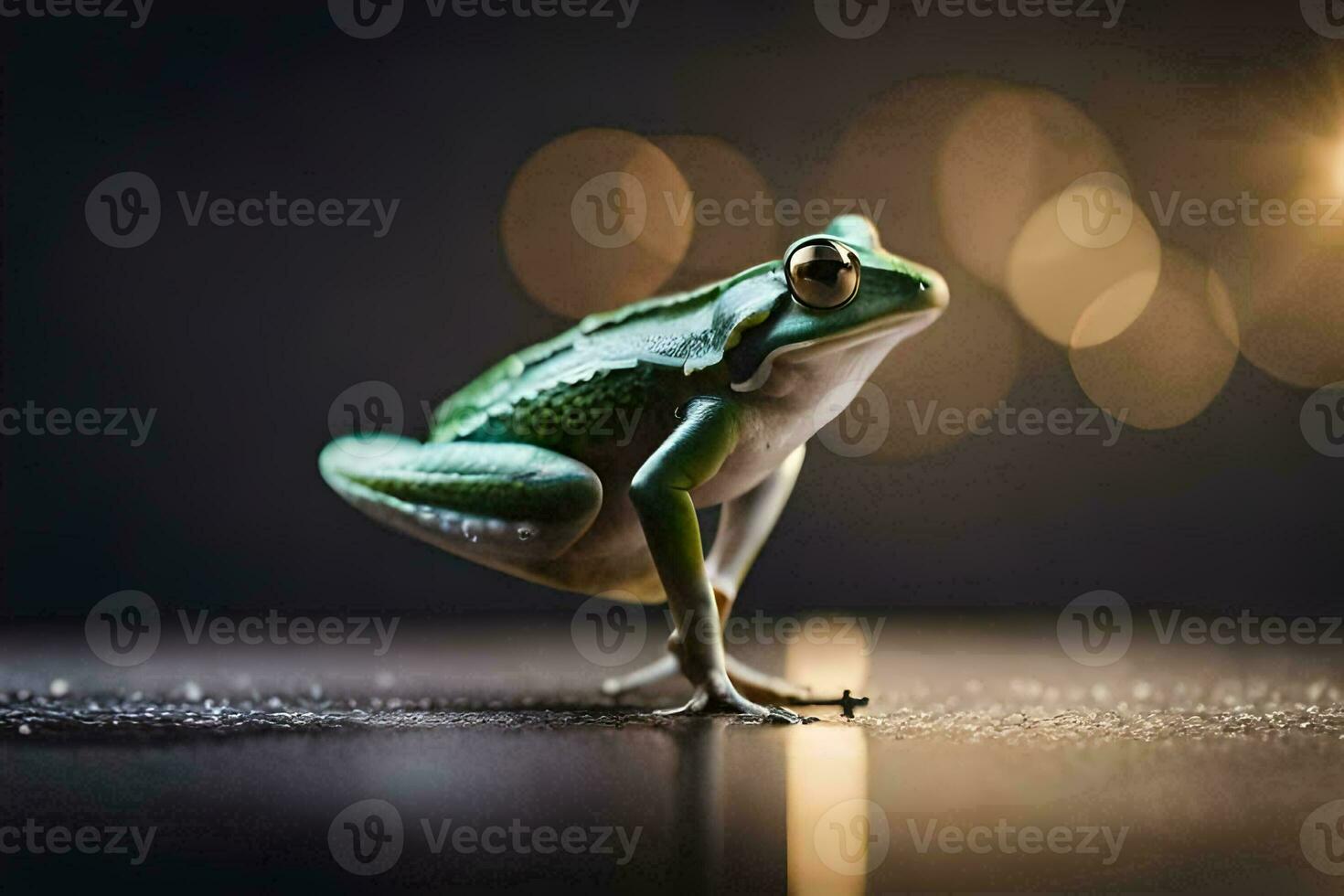 a frog is standing on its hind legs. AI-Generated photo