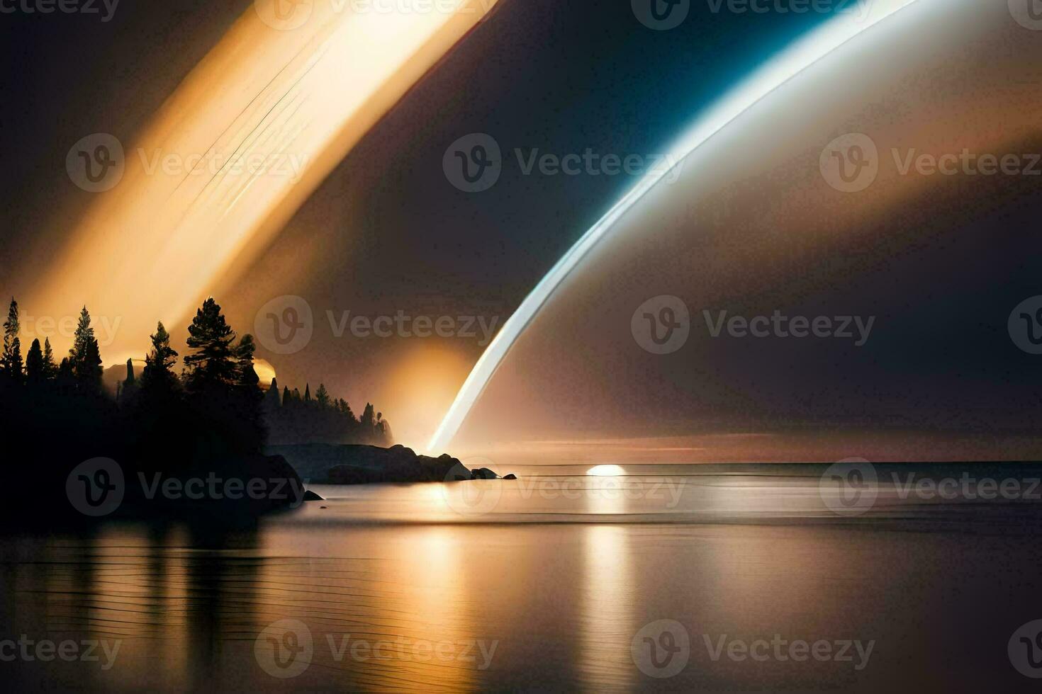 a long exposure photograph of a rocket in the sky. AI-Generated photo