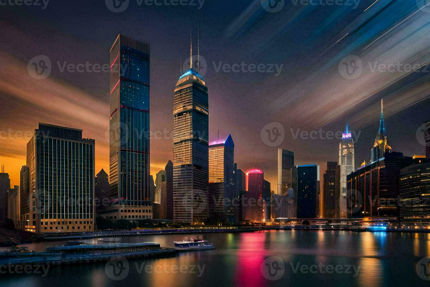 the city skyline at night with long exposure. AI-Generated photo