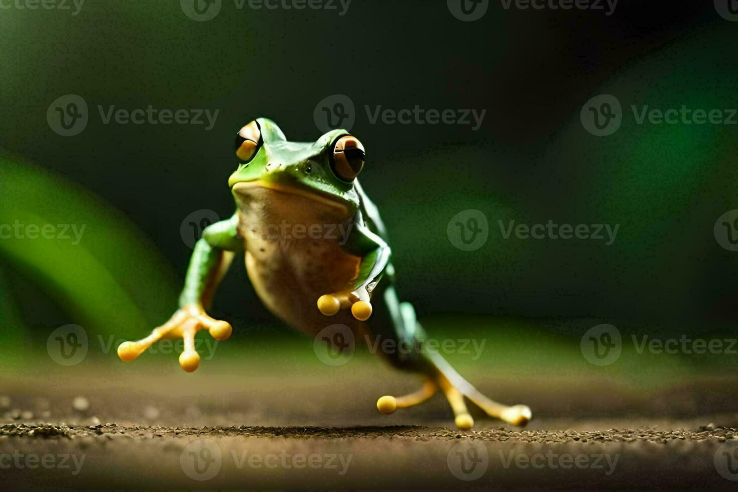 a frog jumping on the ground. AI-Generated photo