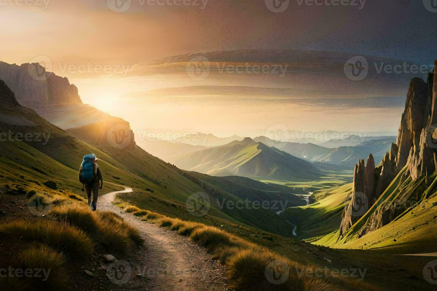 photo wallpaper the sky, mountains, the sun, the mountains, the sky, the mountains,. AI-Generated