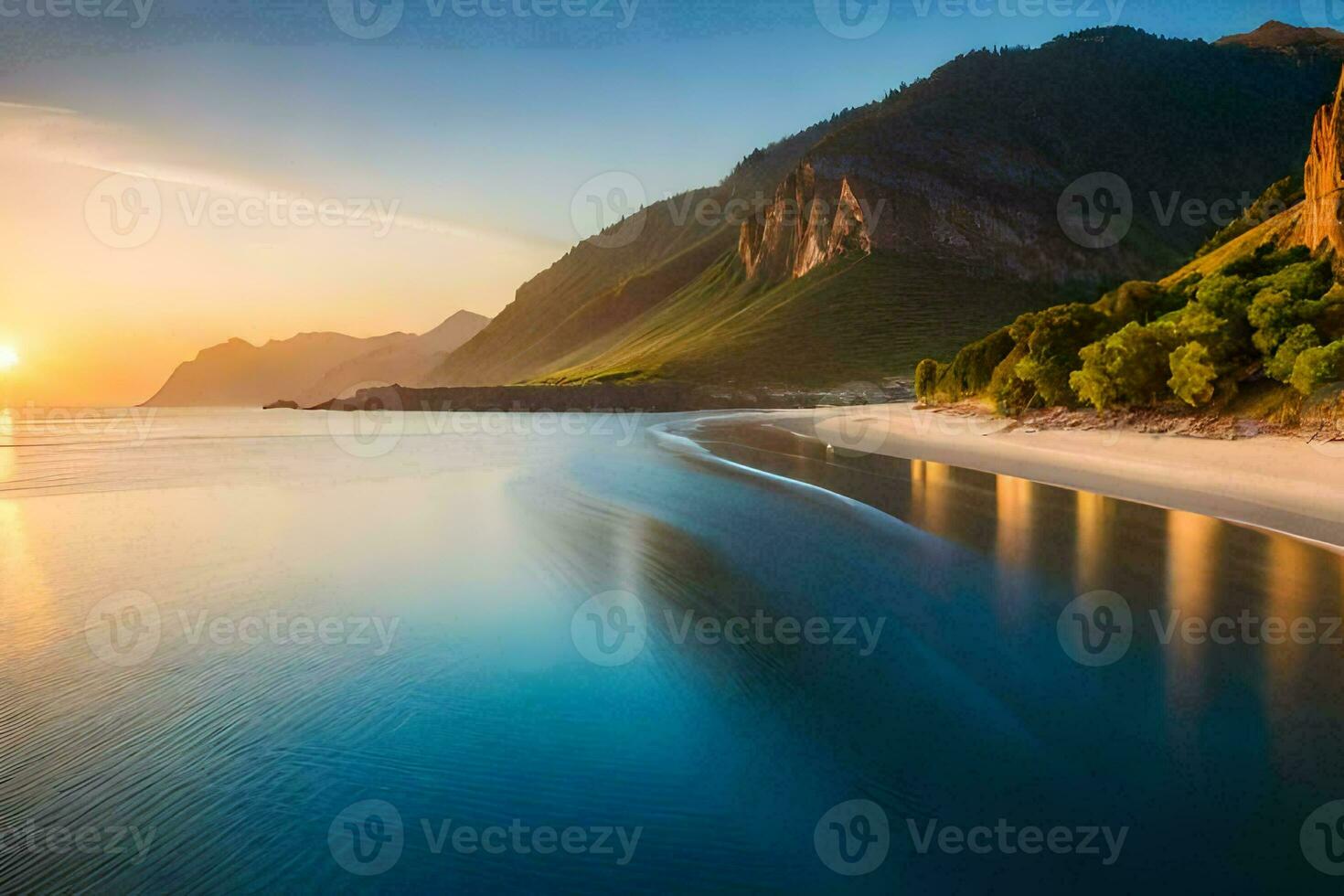 the sun rises over the lofoten islands. AI-Generated photo