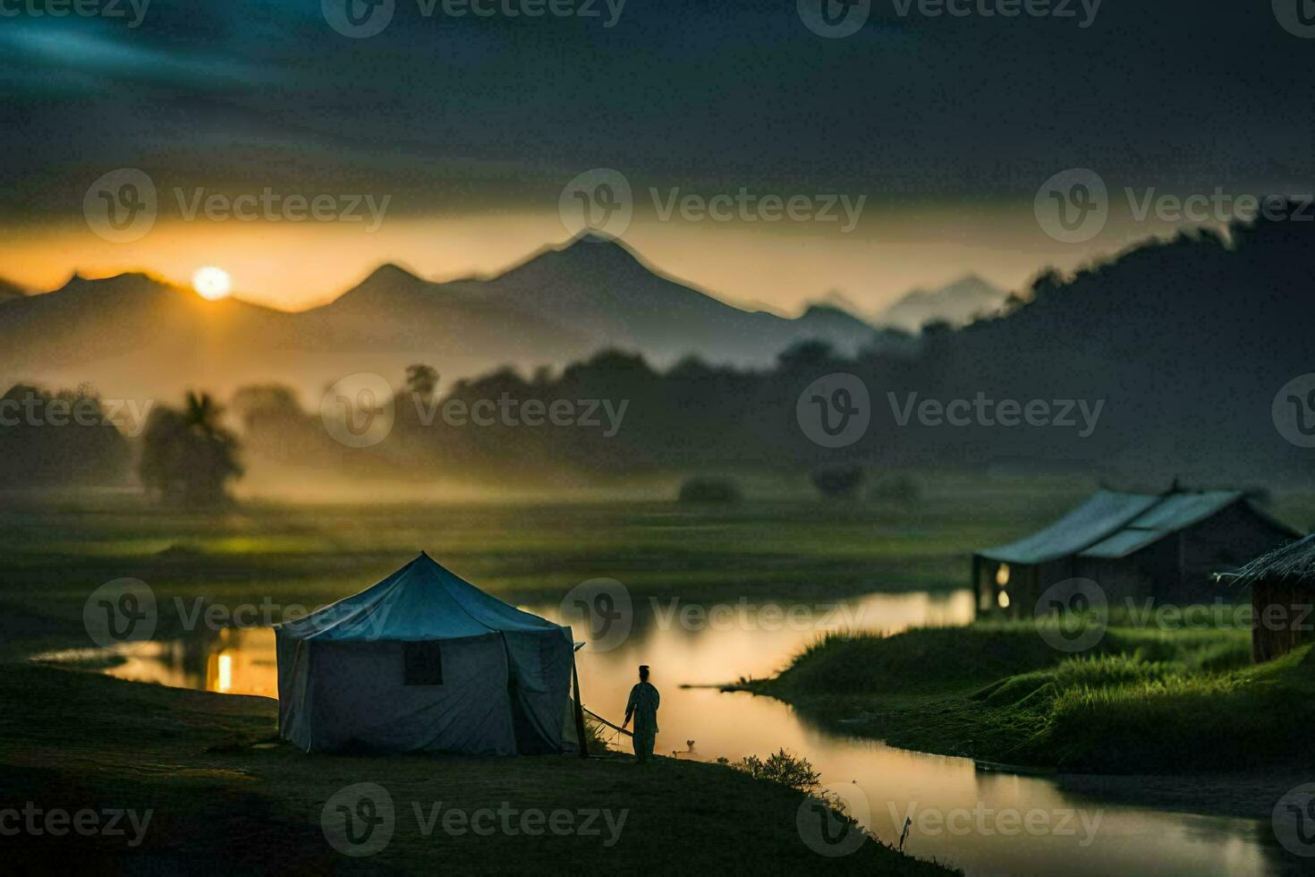 foto fondo de pantalla el cielo, montañas, amanecer, el montañas, el montañas, el montañas, el. generado por ai