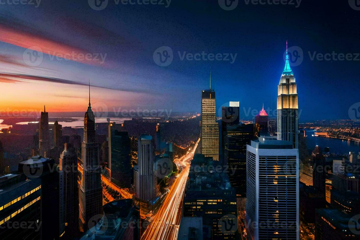 the city skyline at sunset. AI-Generated photo