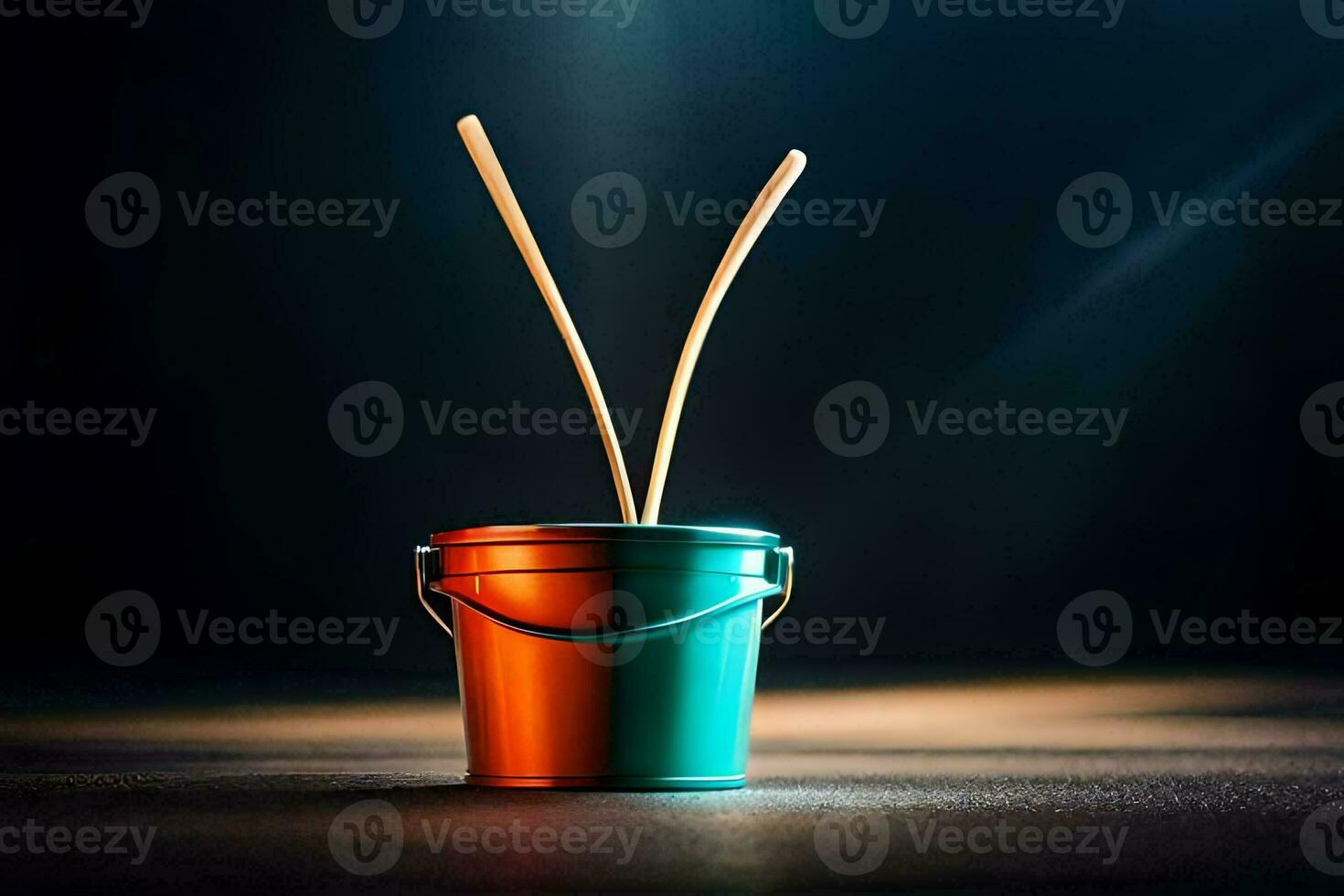 a bucket with sticks sticking out of it. AI-Generated photo