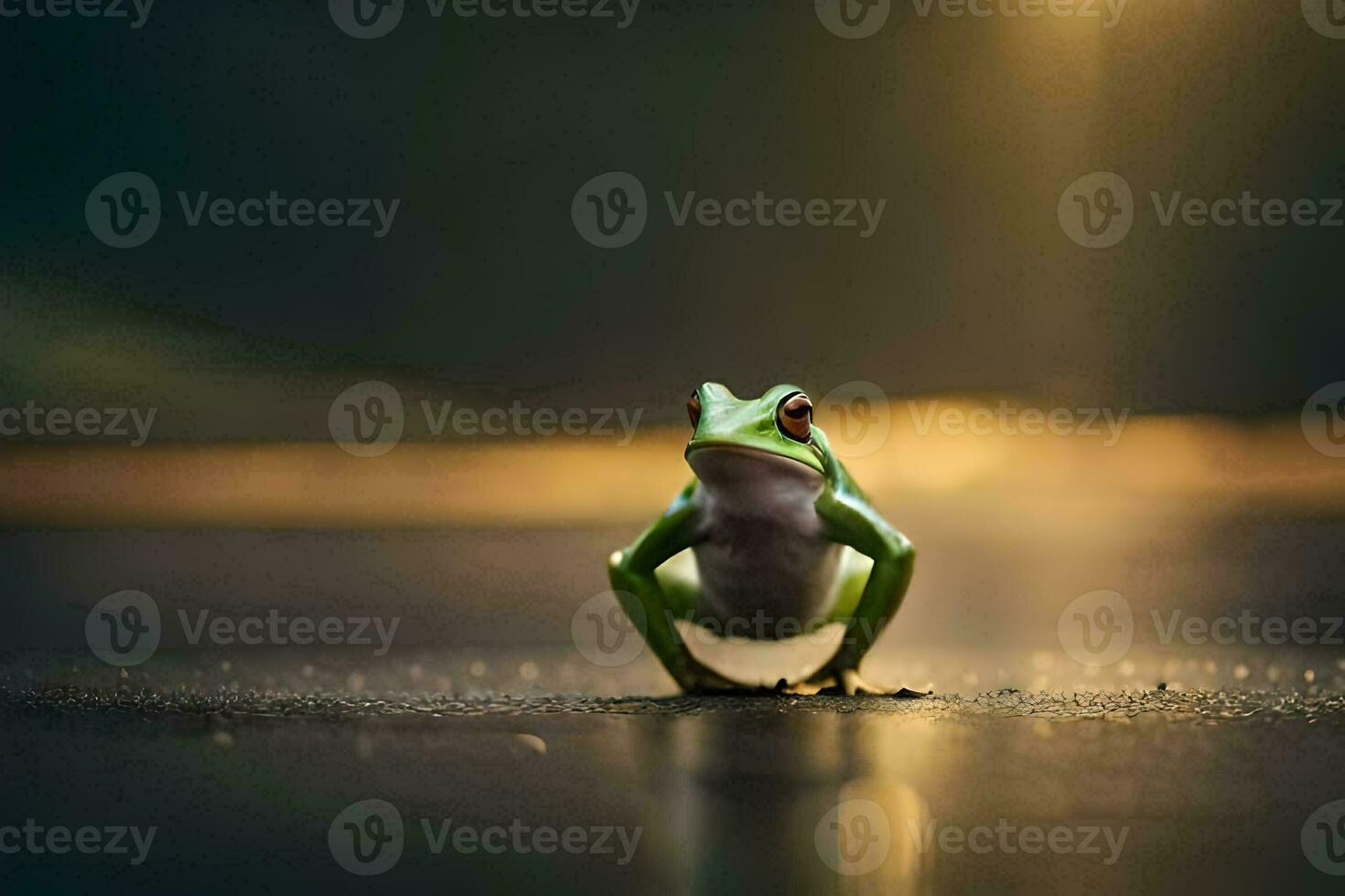 a frog standing on the ground with the sun shining. AI-Generated photo