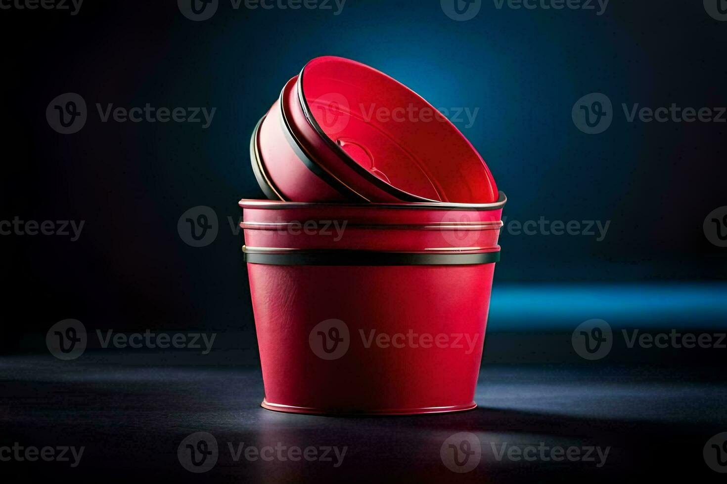 red bucket on a dark background. AI-Generated photo