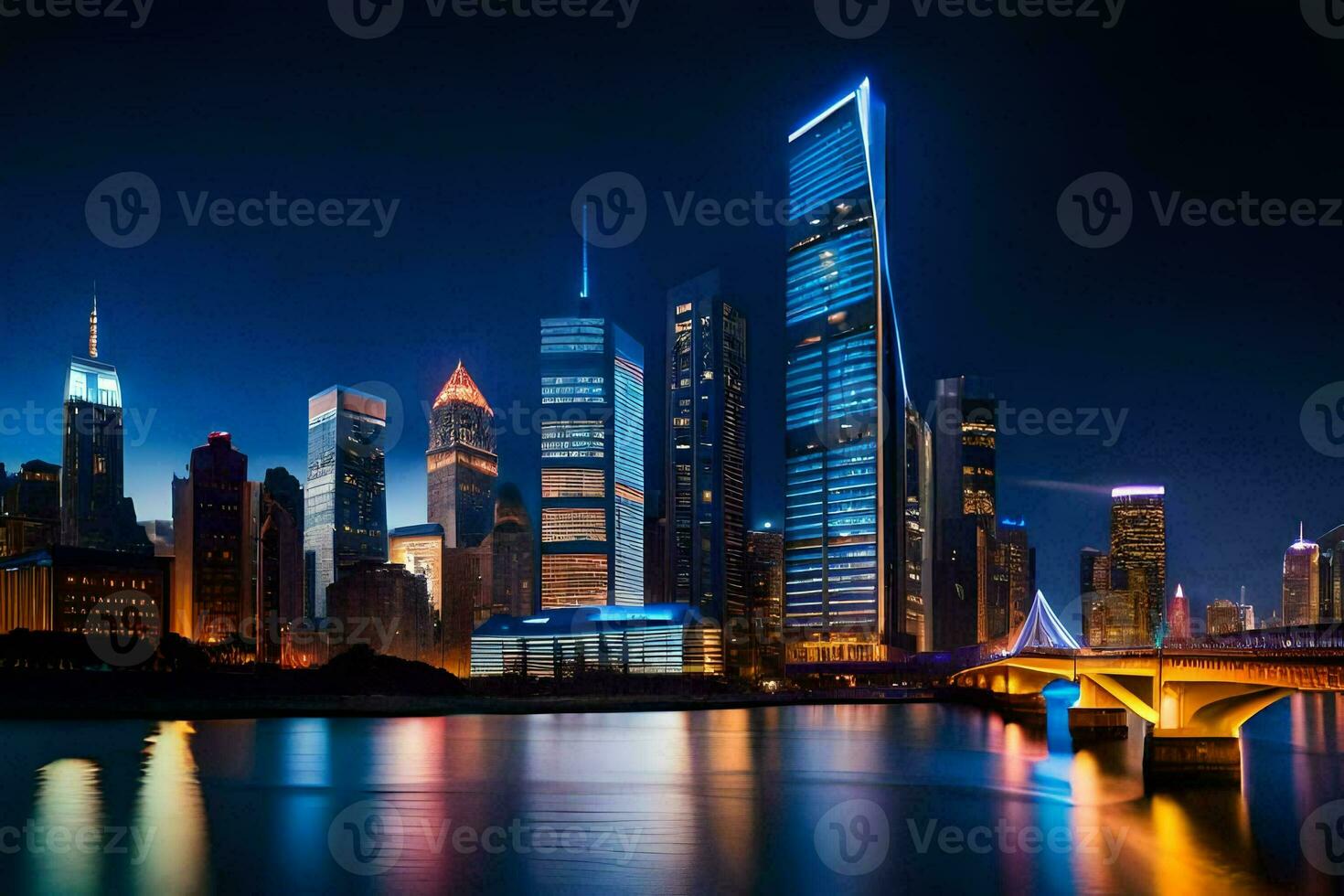 the shanghai skyline at night. AI-Generated photo