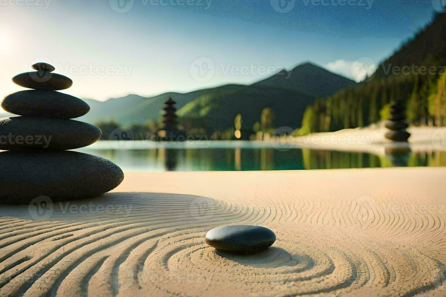 a zen garden in the mountains. AI-Generated photo